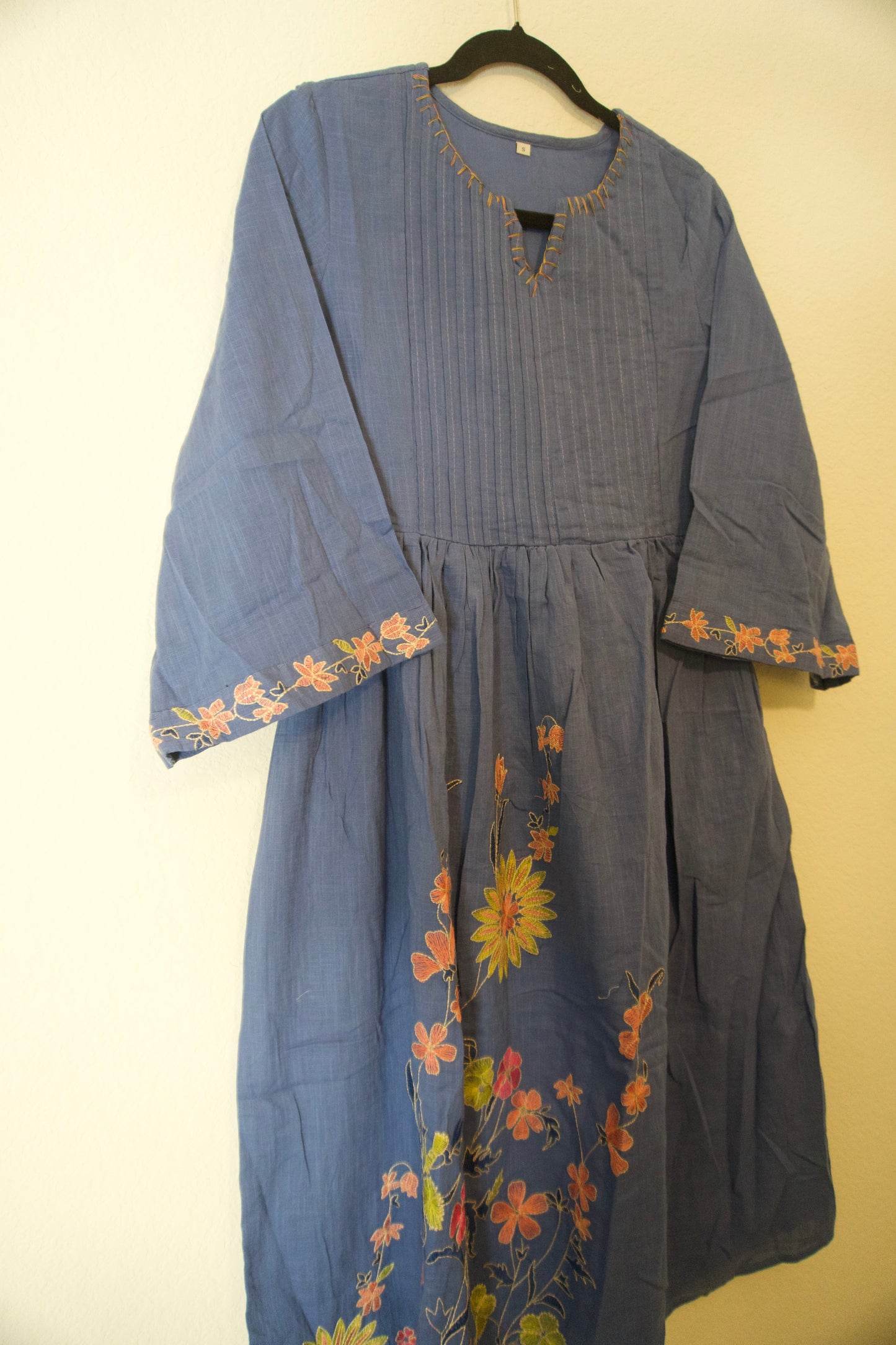 Blue cotton embroidered one piece dress