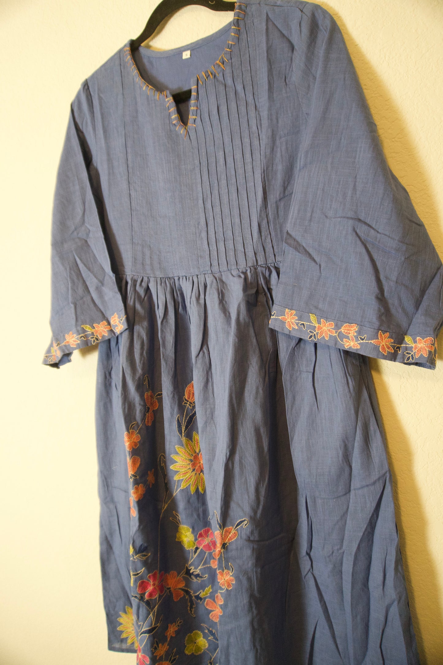 Blue cotton embroidered one piece dress
