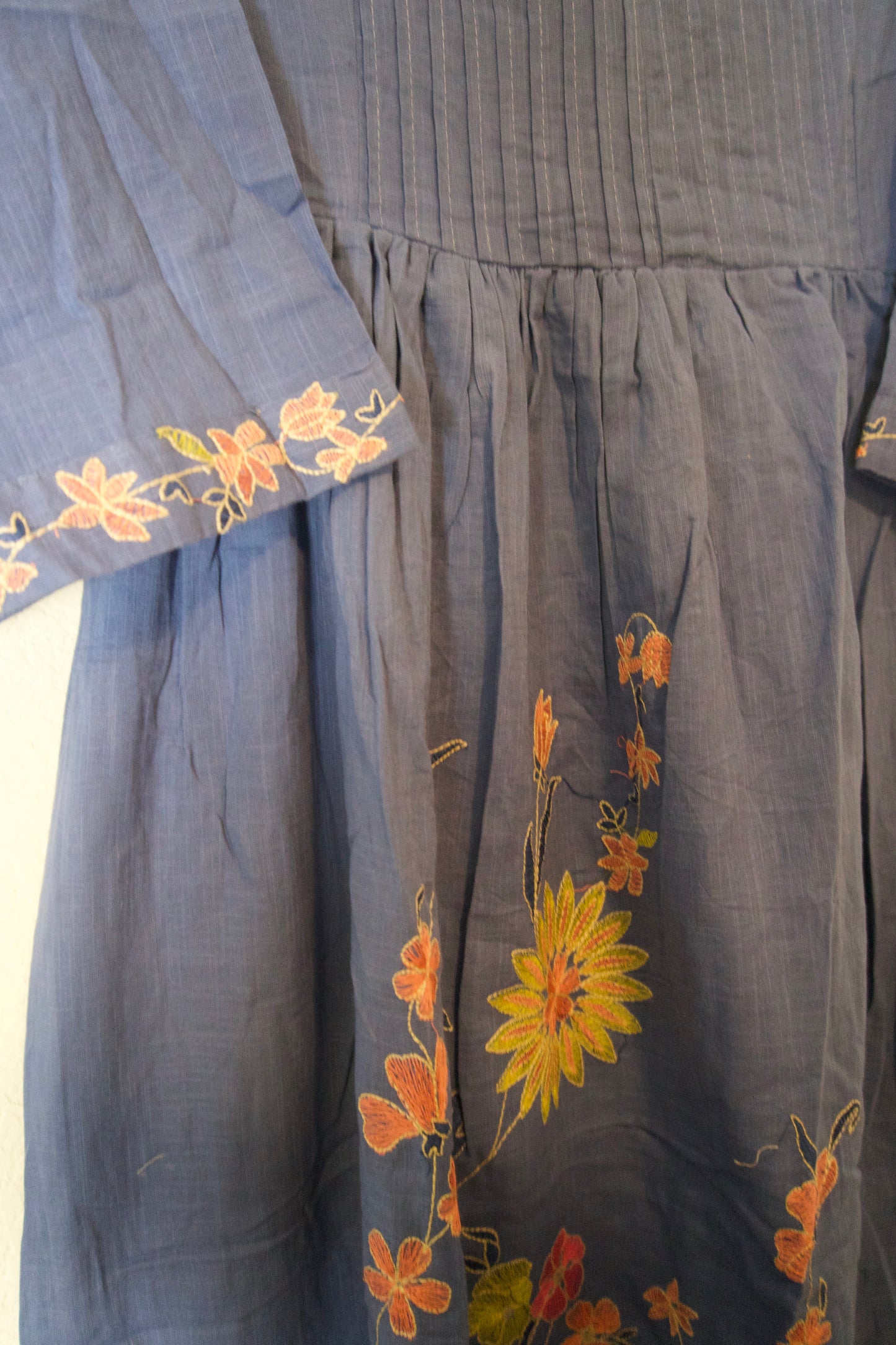 Blue cotton embroidered one piece dress