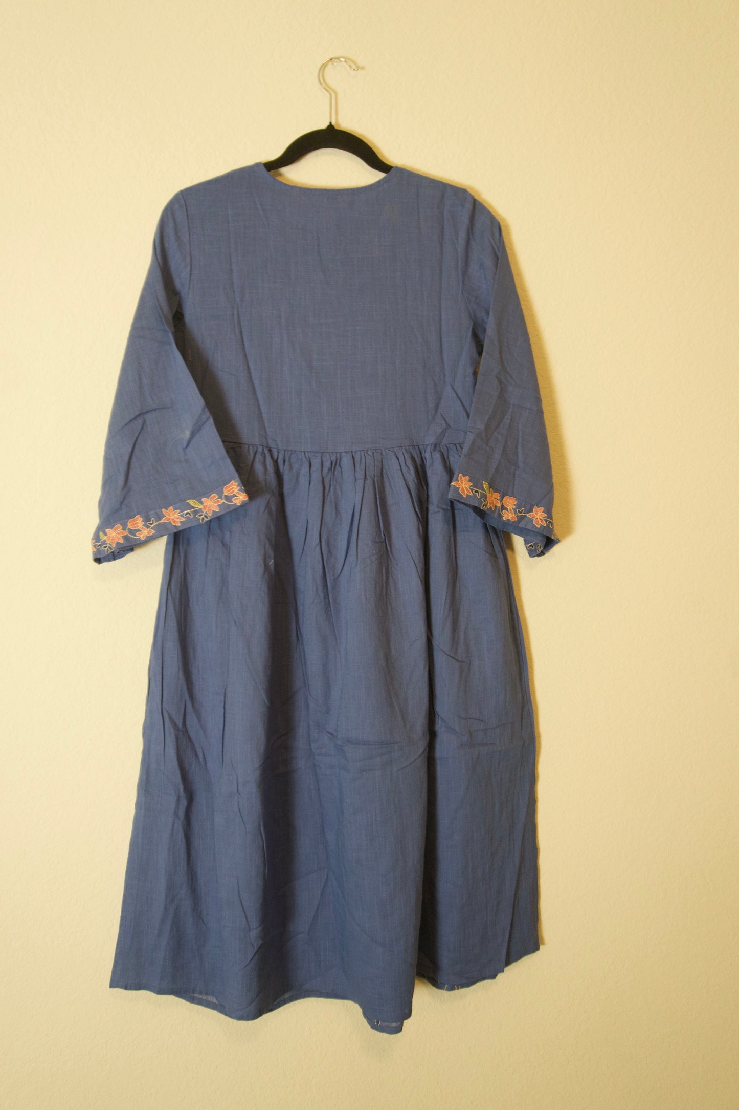 Blue cotton embroidered one piece dress