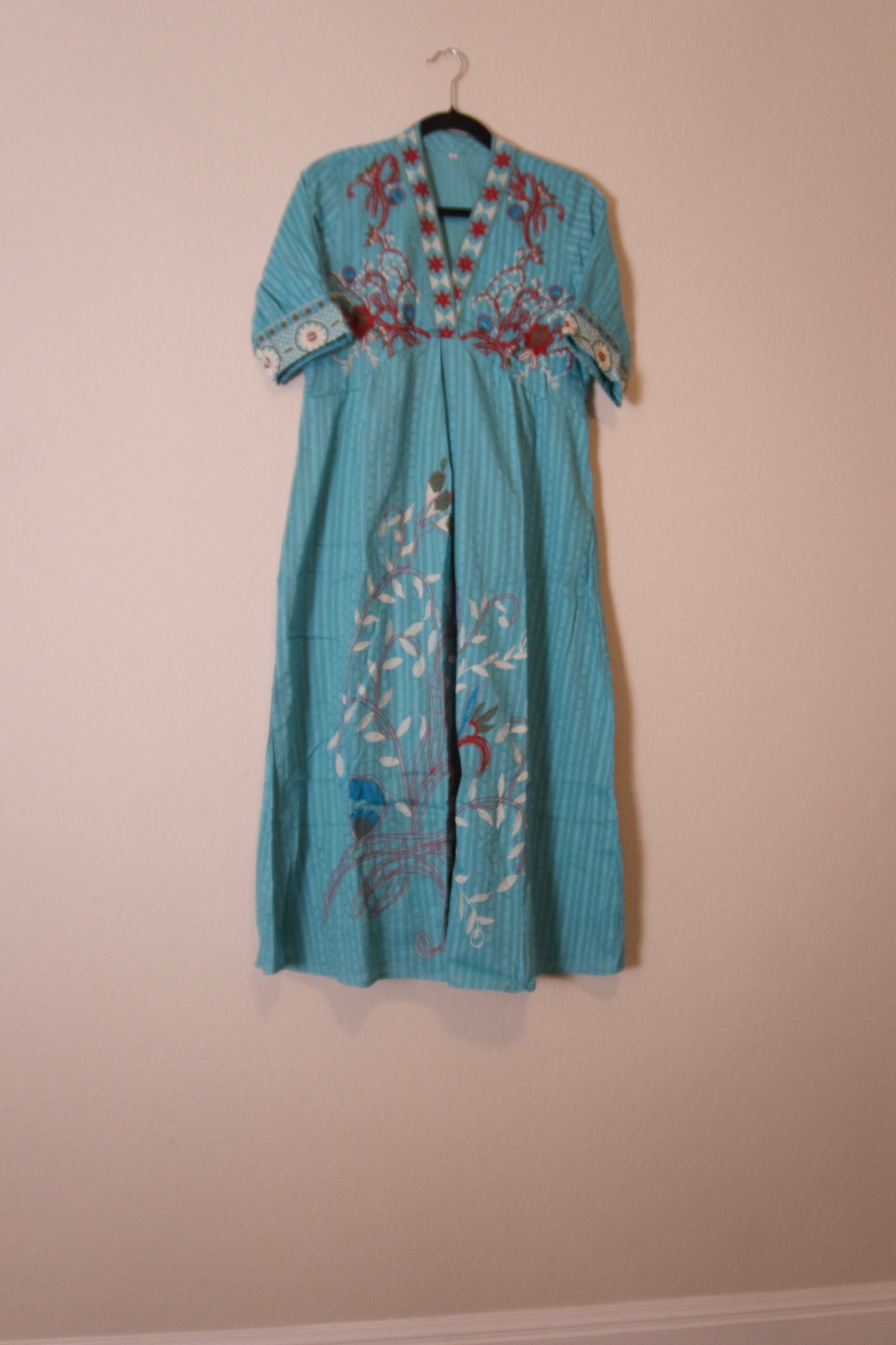 Blue cotton embroidered one piece dress