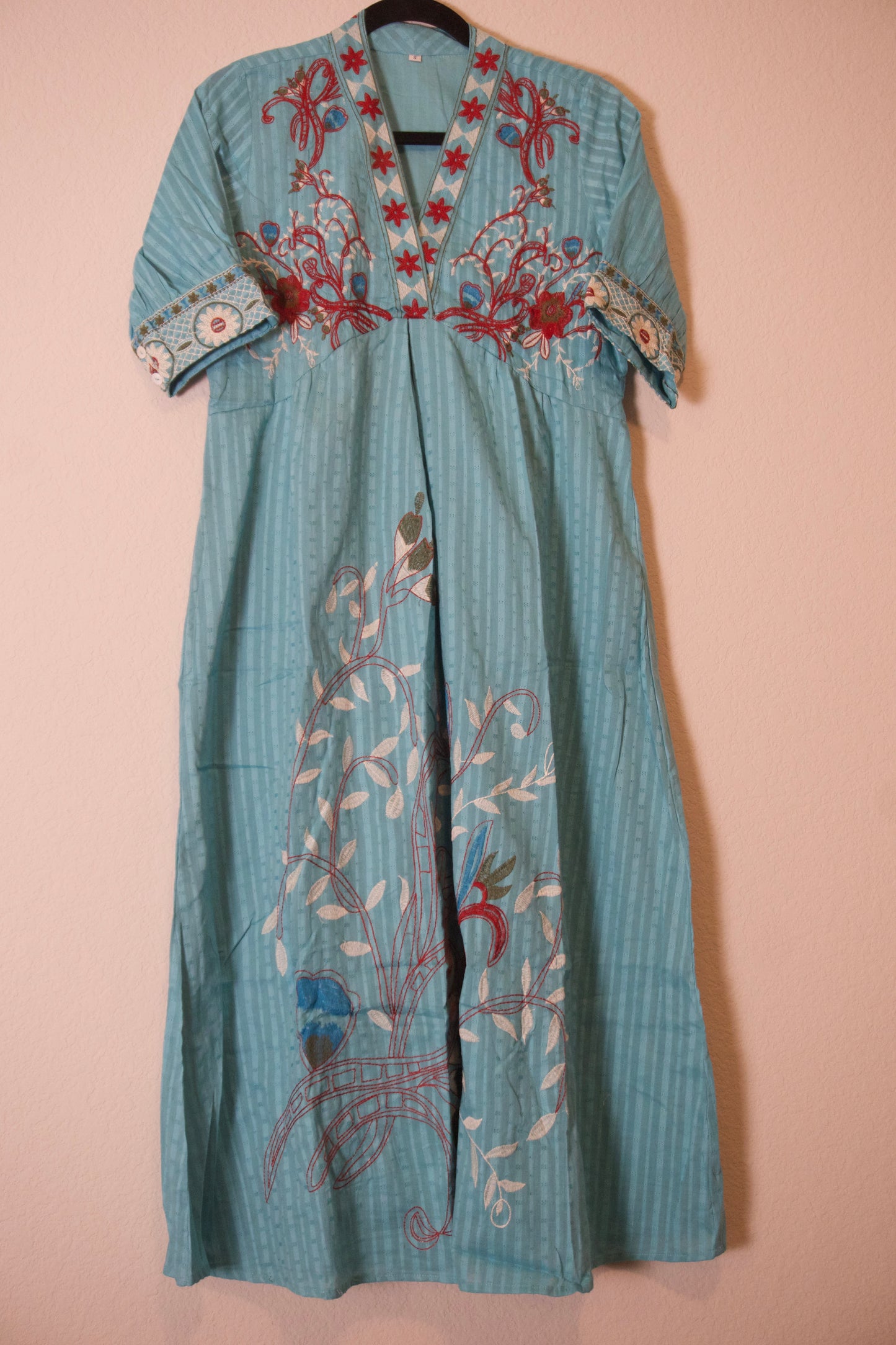 Blue cotton embroidered one piece dress