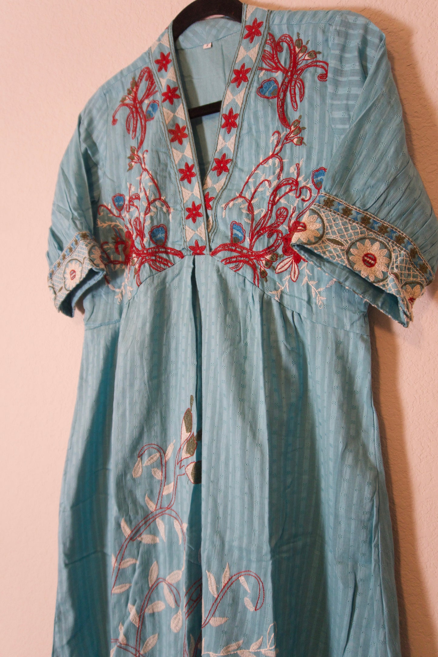 Blue cotton embroidered one piece dress