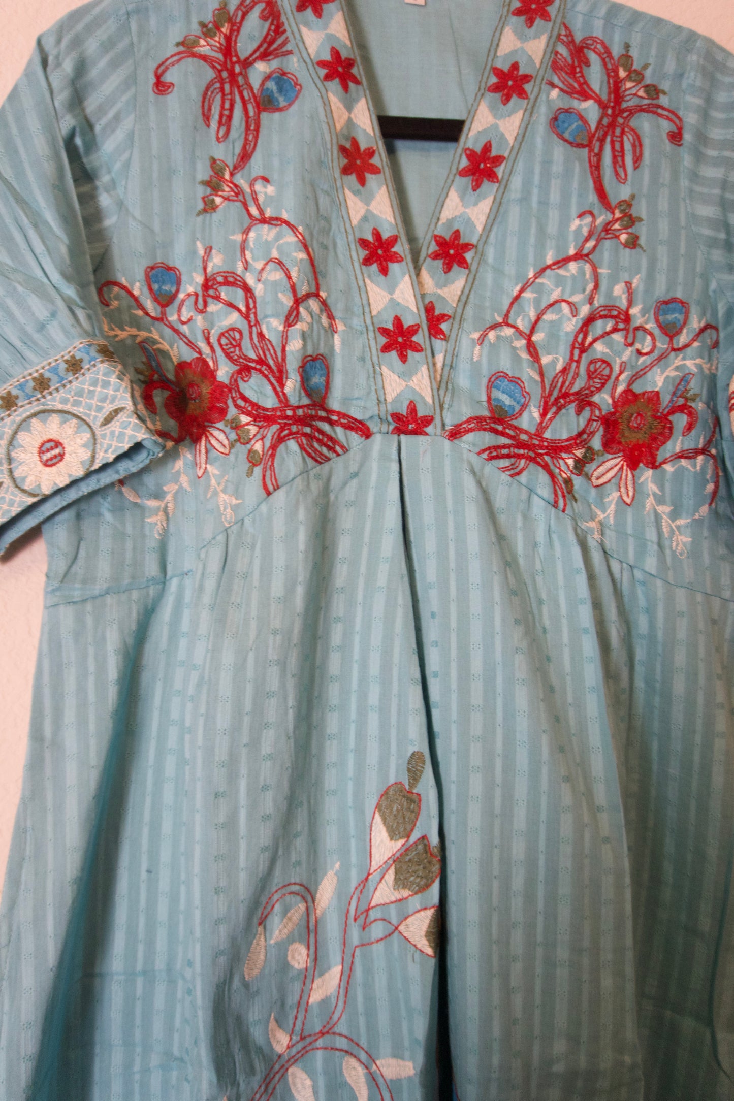 Blue cotton embroidered one piece dress
