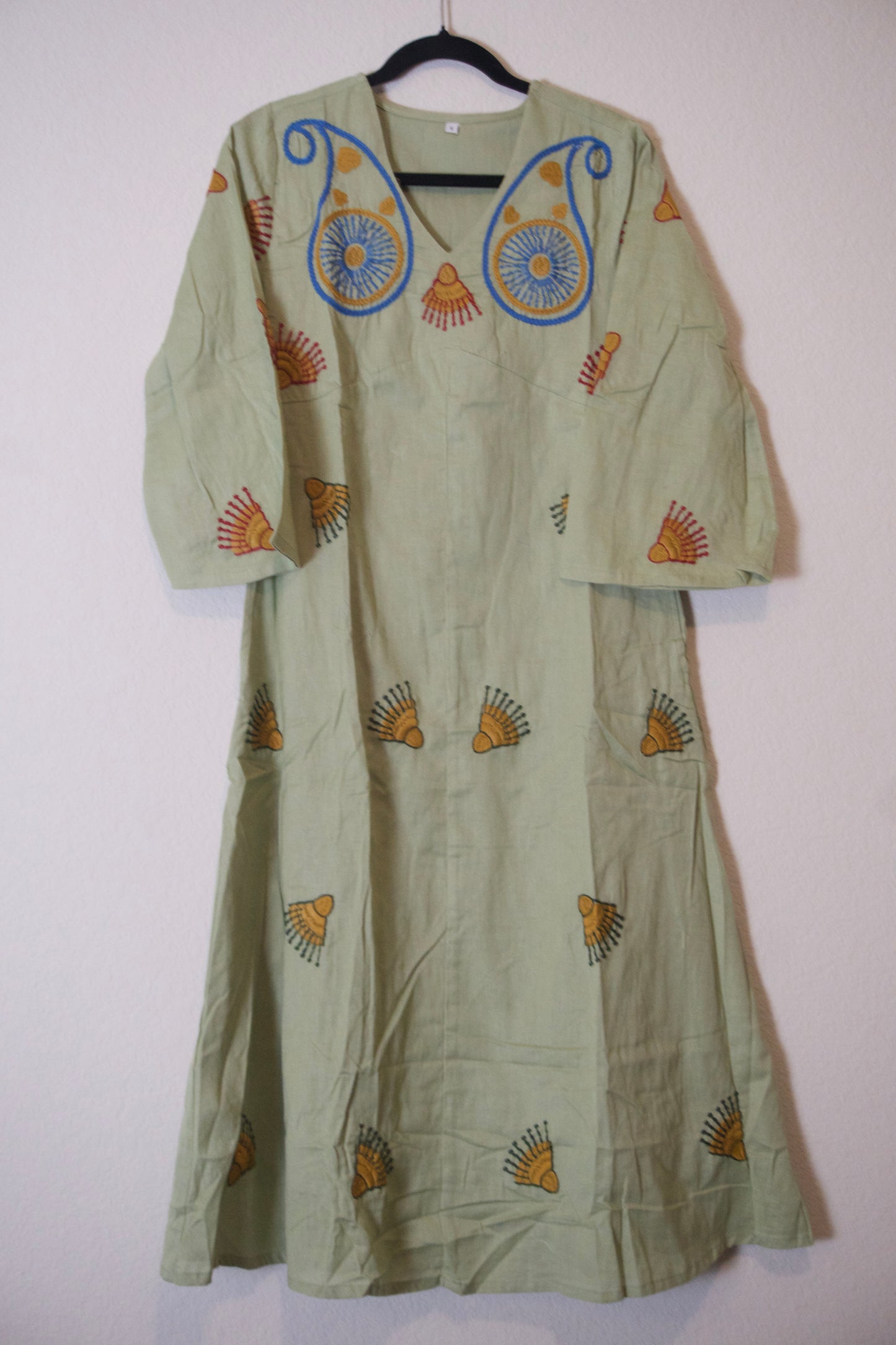 Green cotton embroidered one piece dress