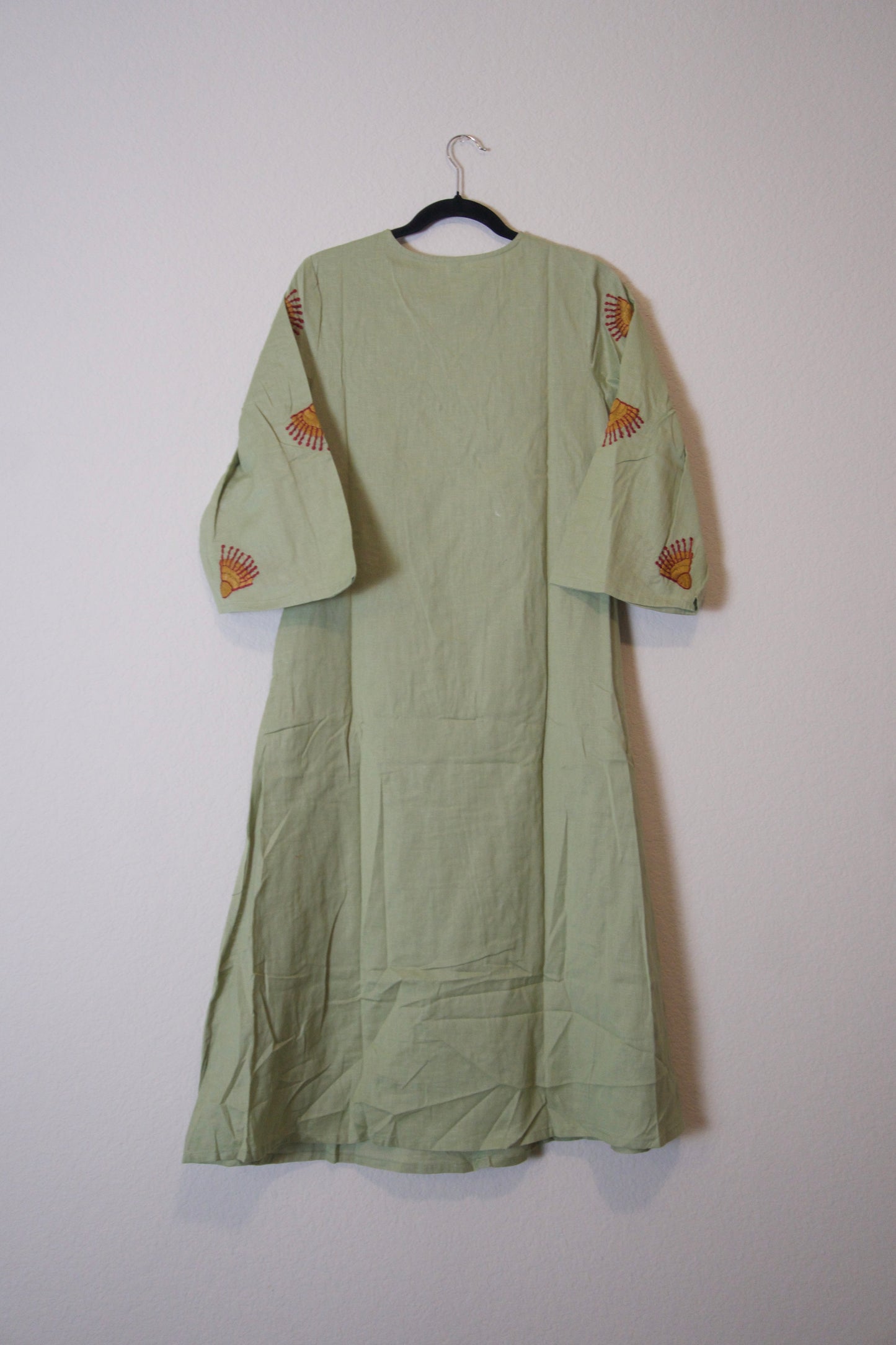 Green cotton embroidered one piece dress