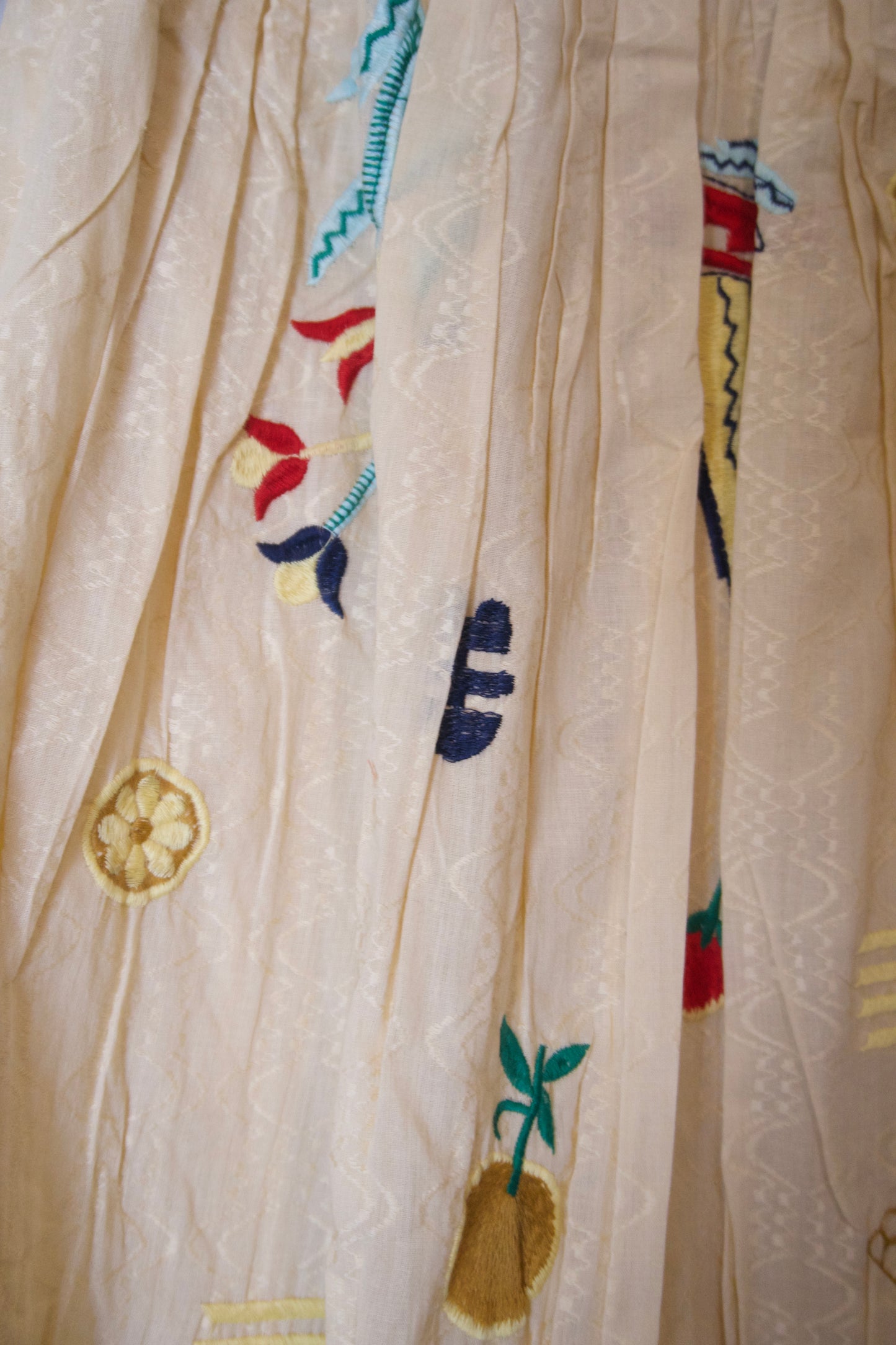 Biege cotton embroidered one piece dress