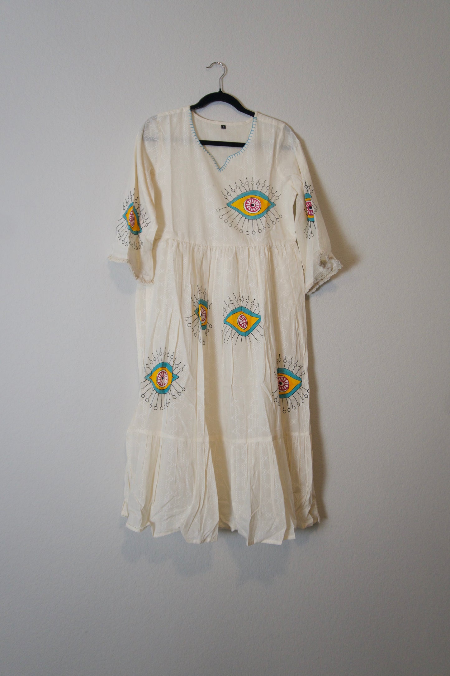 White cotton handpainted one piece dress