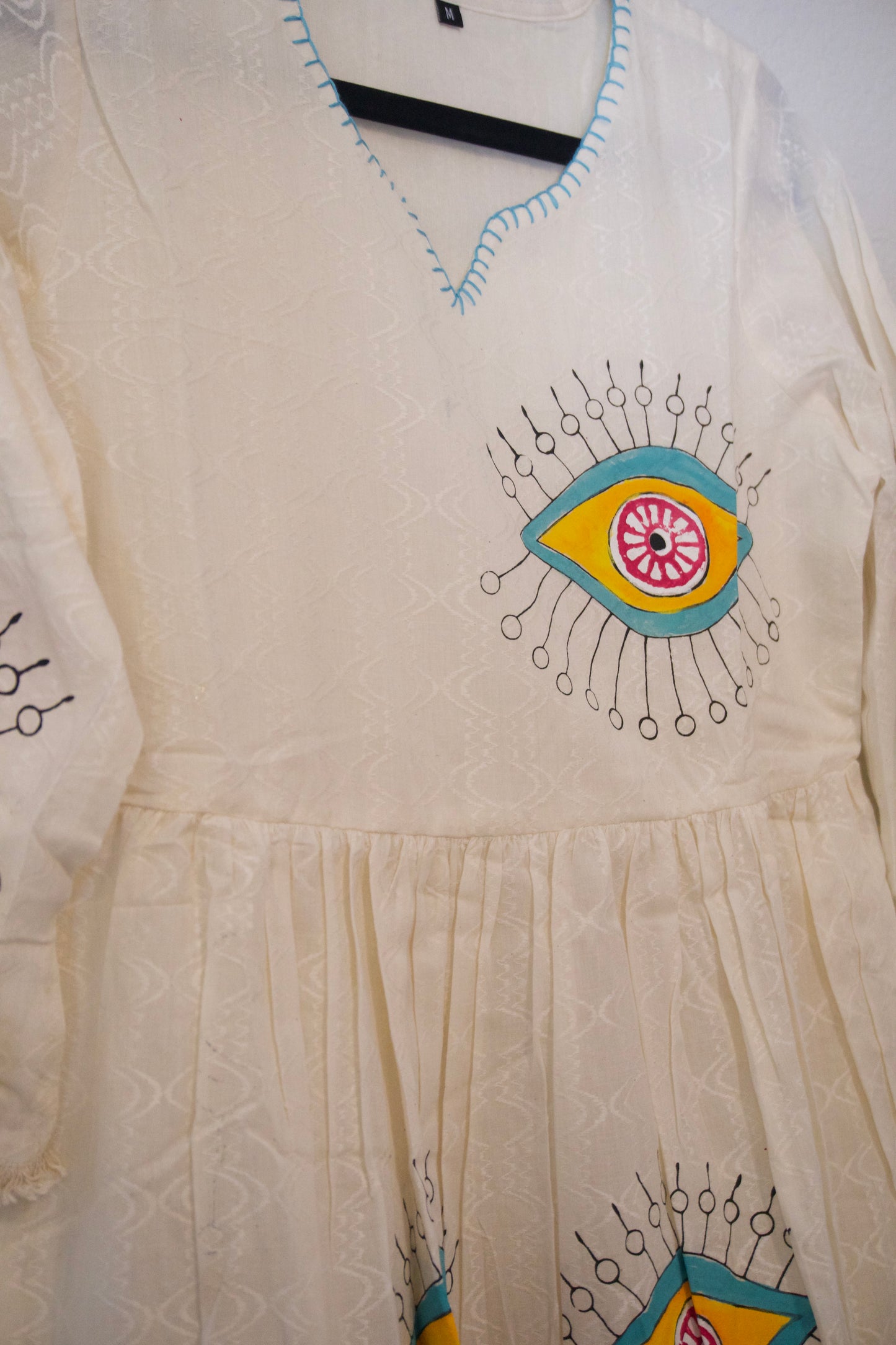 White cotton handpainted one piece dress