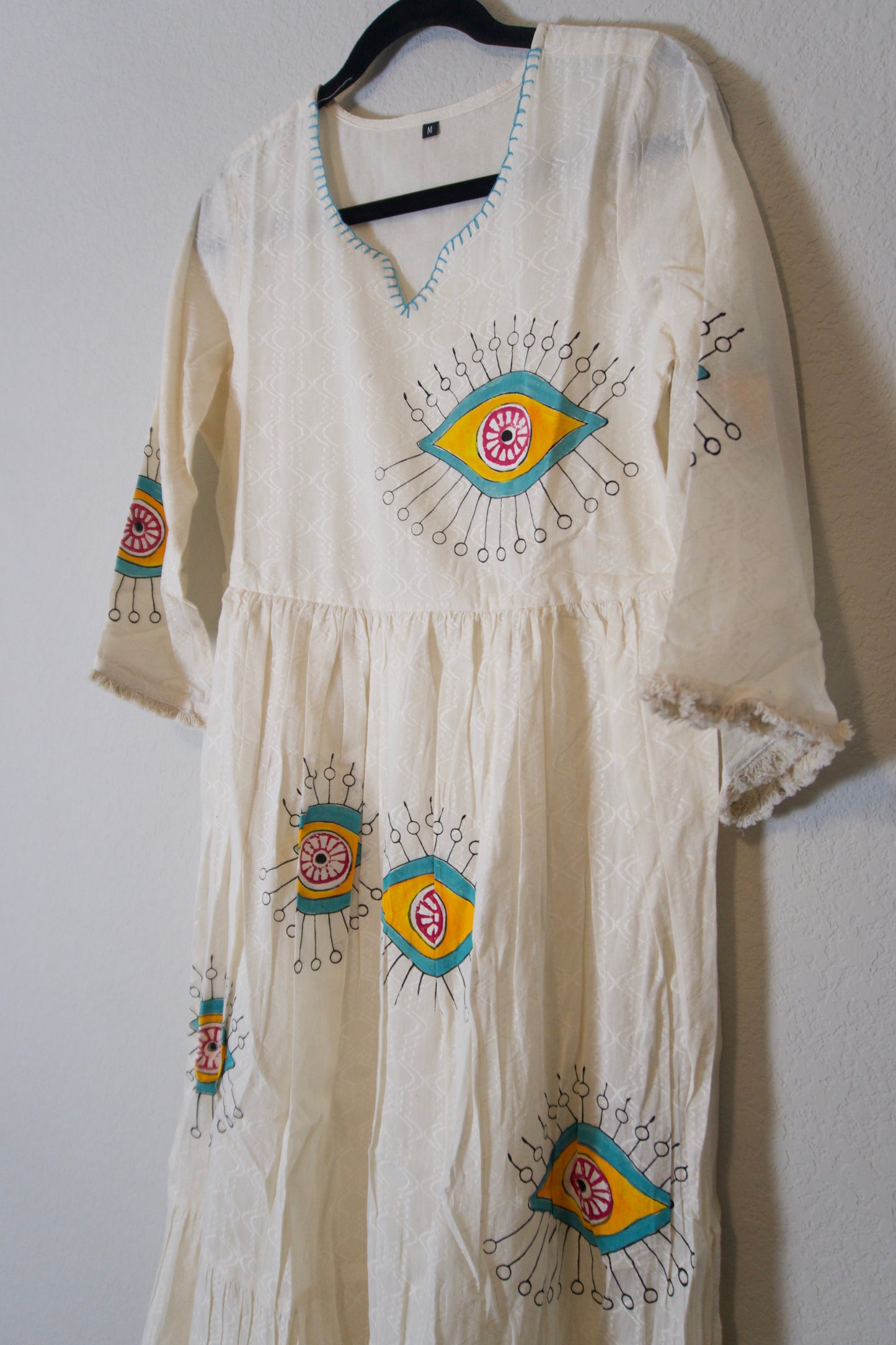 White cotton handpainted one piece dress