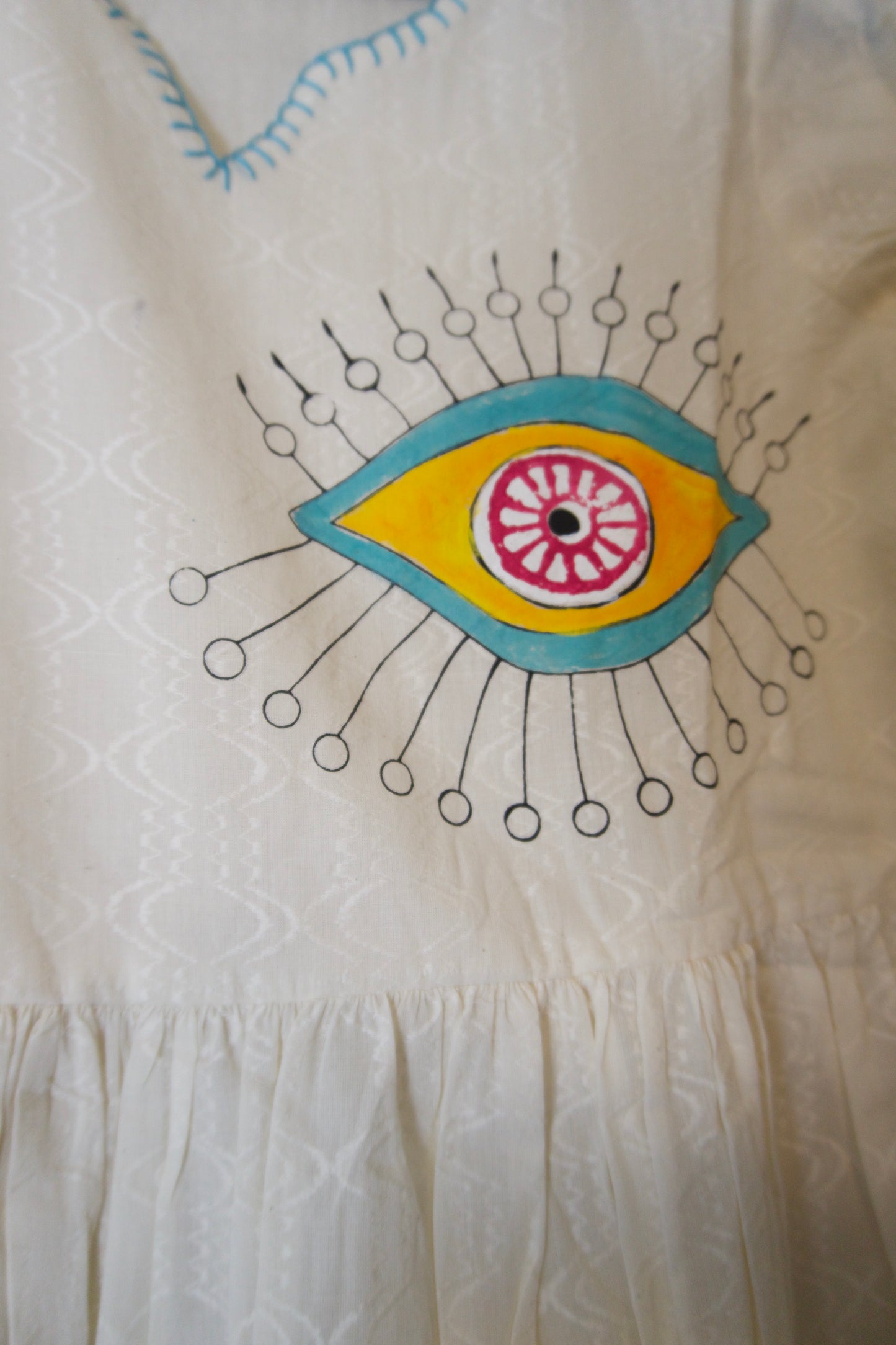 White cotton handpainted one piece dress