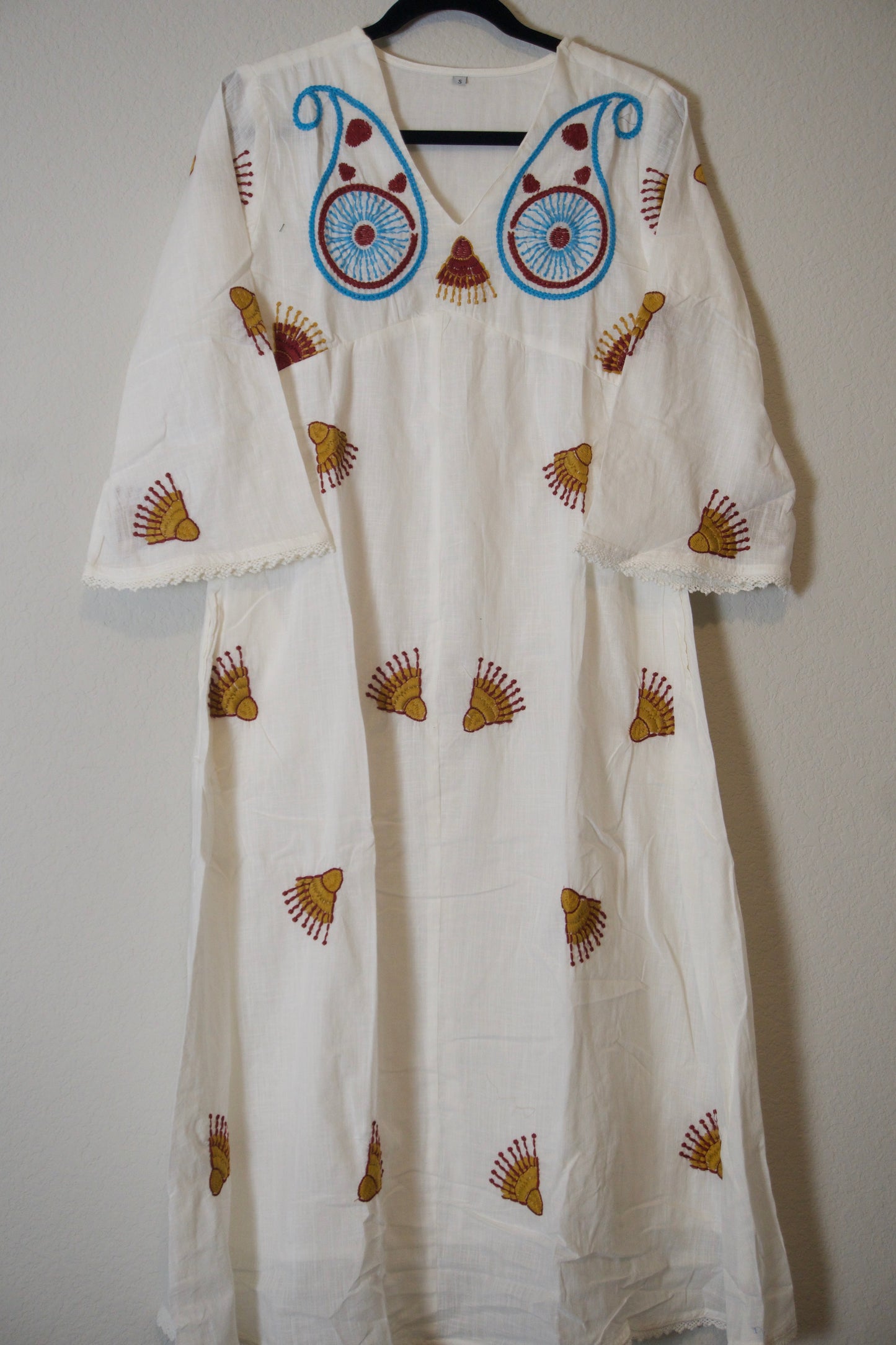 White cotton embroidered one piece dress