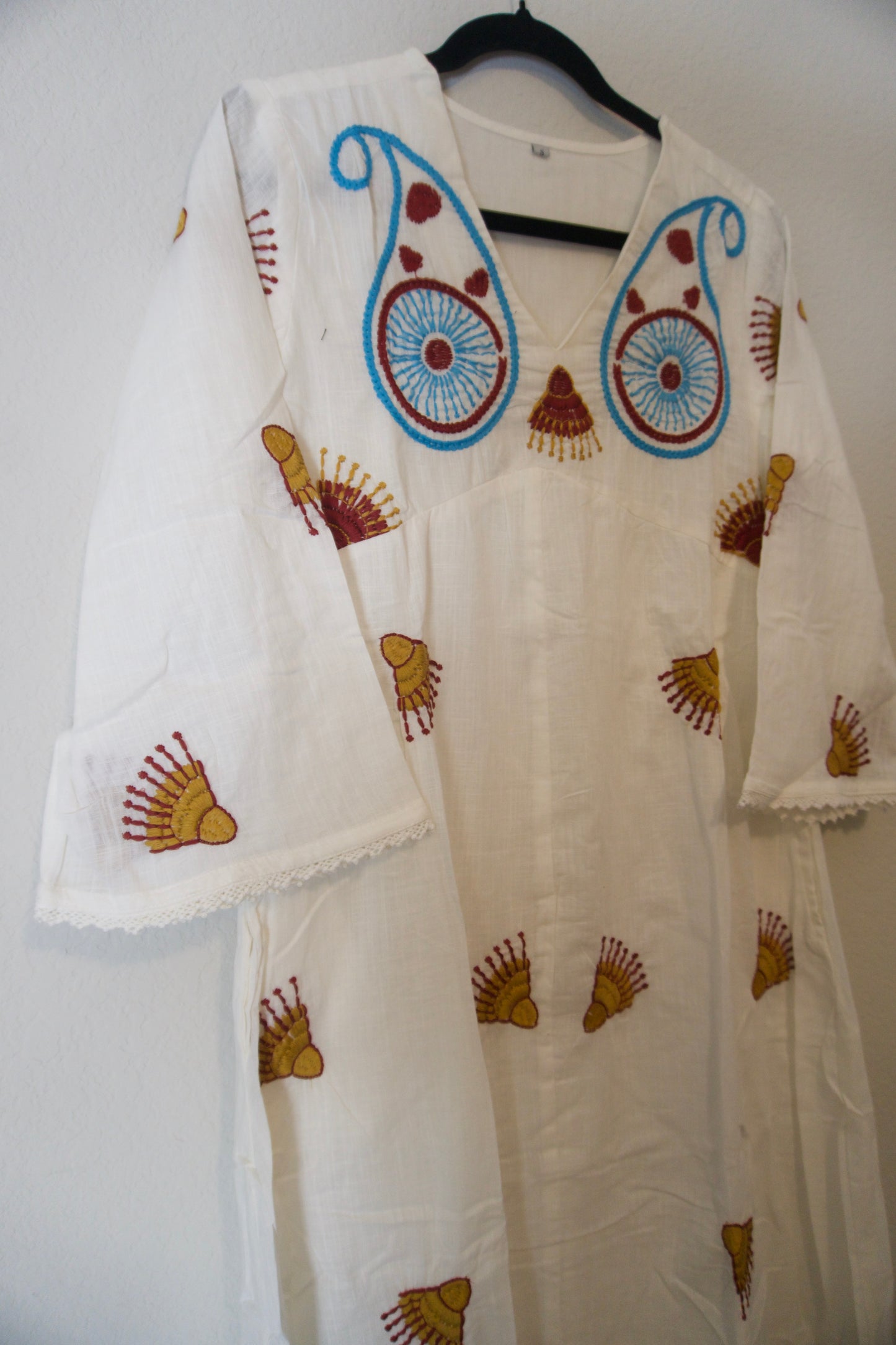 White cotton embroidered one piece dress
