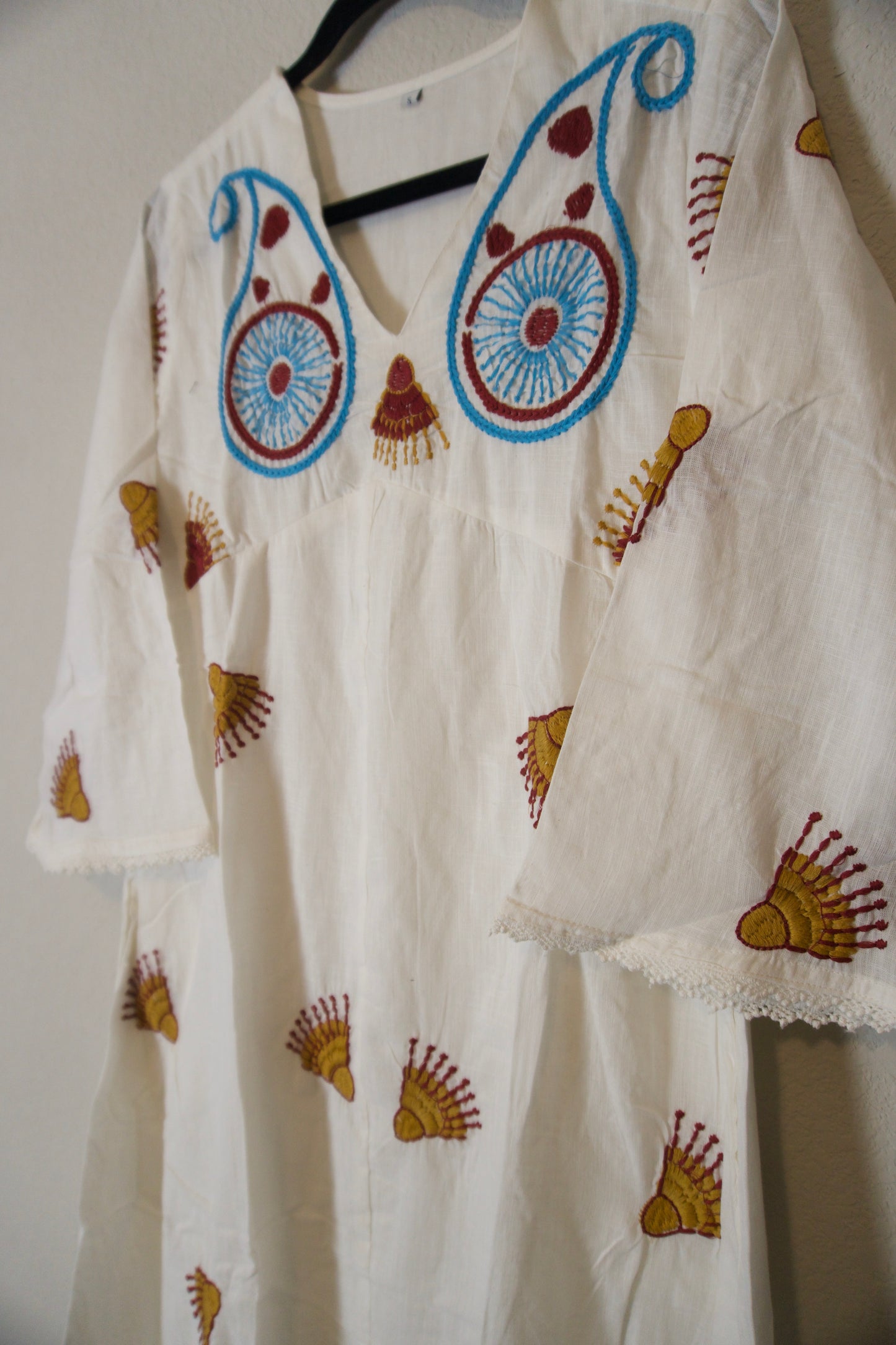White cotton embroidered one piece dress