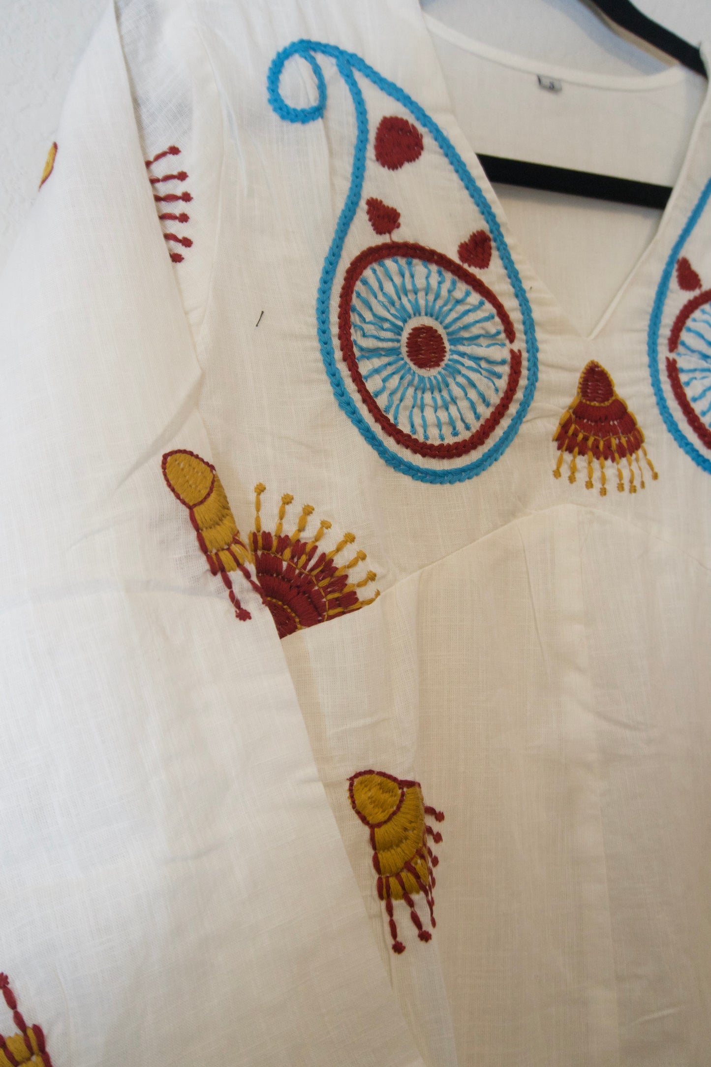 White cotton embroidered one piece dress