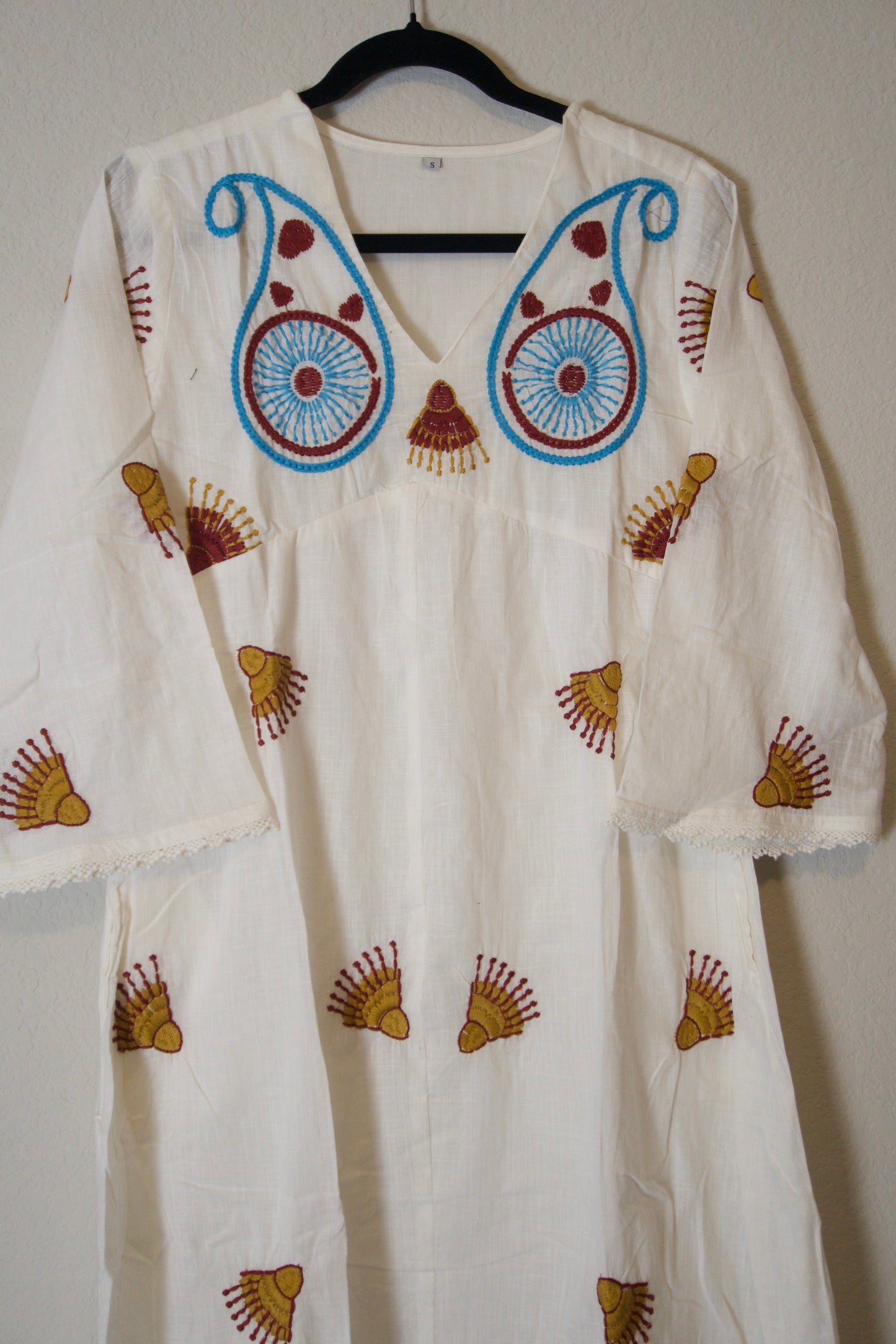 White cotton embroidered one piece dress