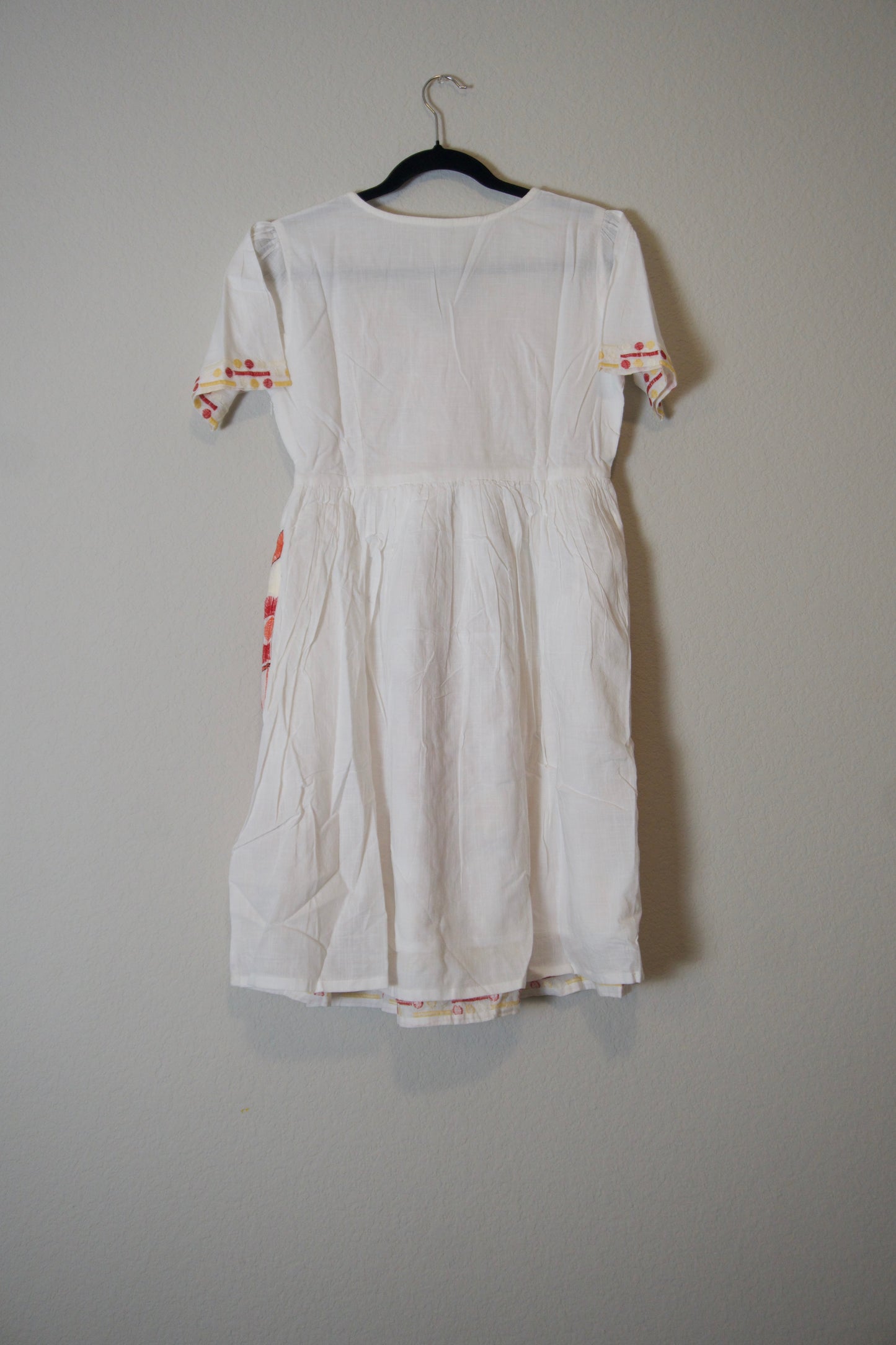 White red yellow cotton embroidery short dress