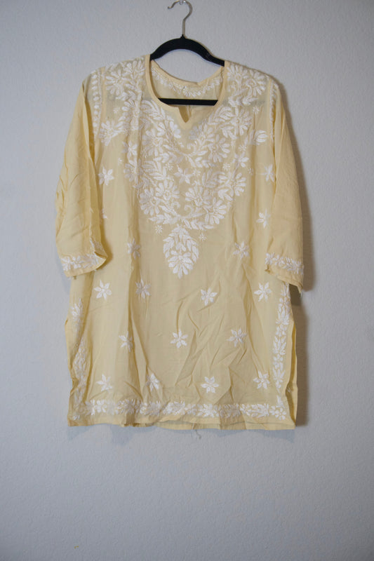 Biege Muslin Chikankari Short Kurti