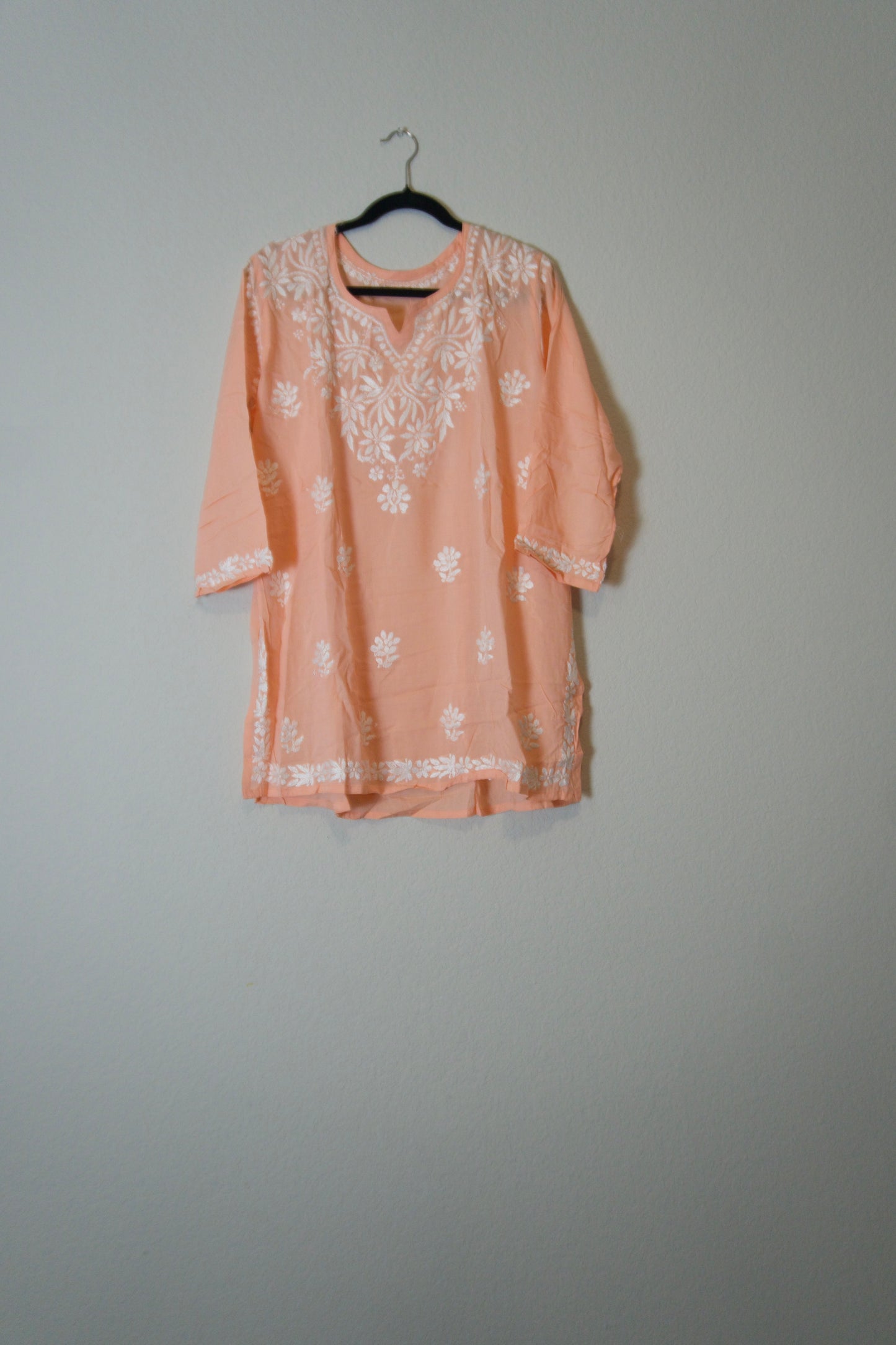 Peach Muslin Chikankari Short Kurti