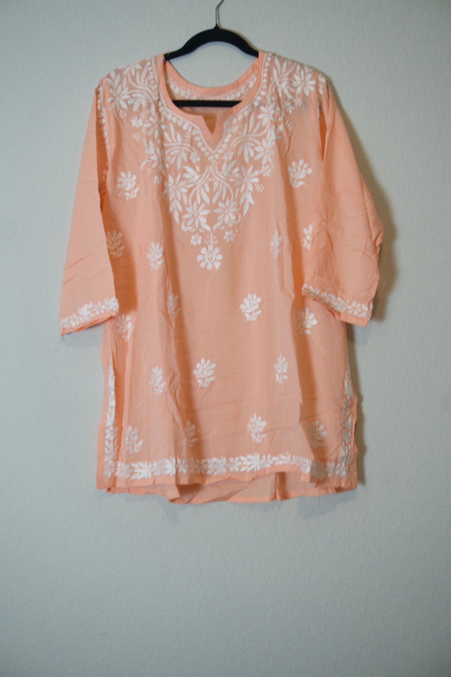 Peach Muslin Chikankari Short Kurti