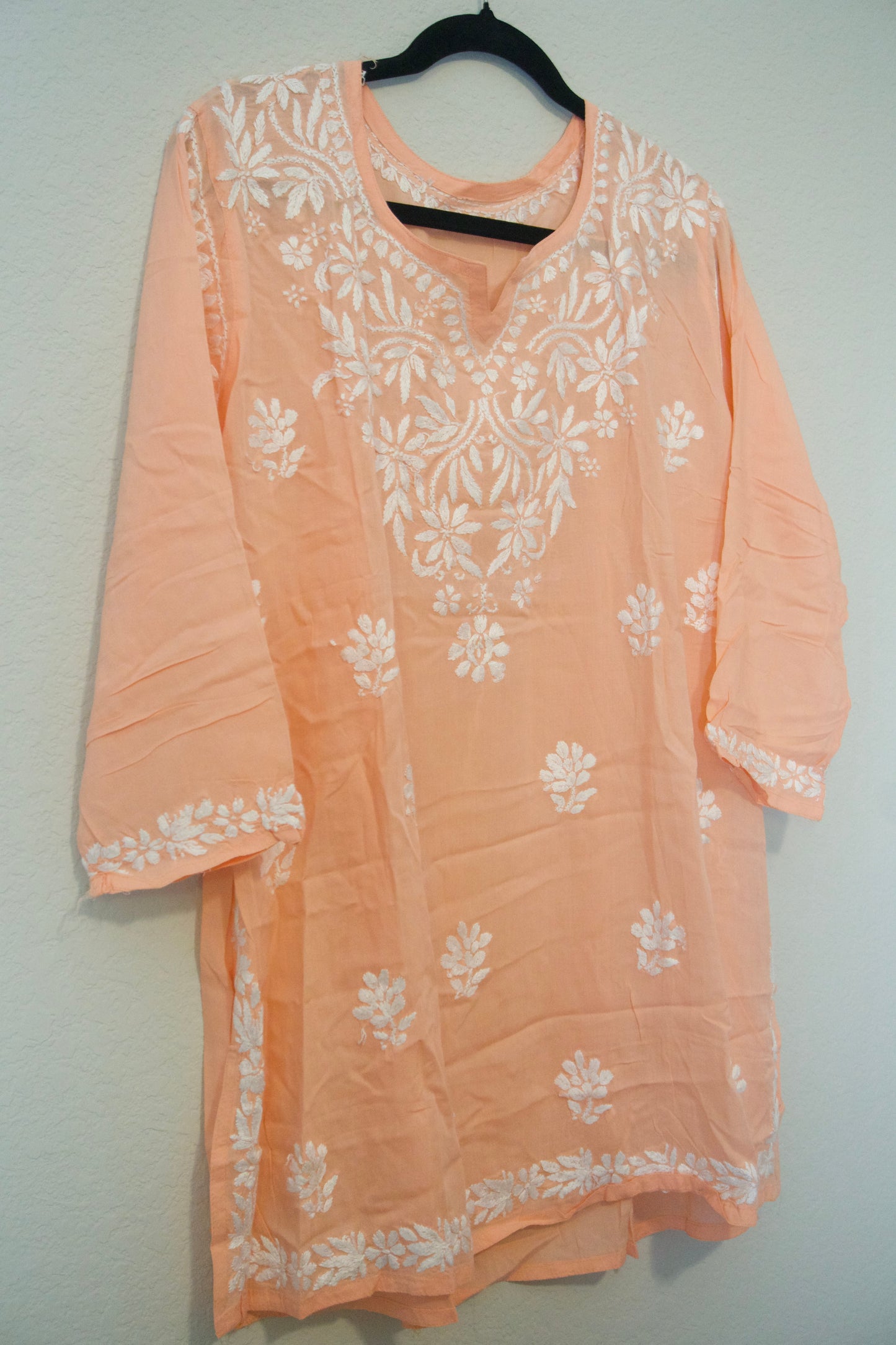 Peach Muslin Chikankari Short Kurti