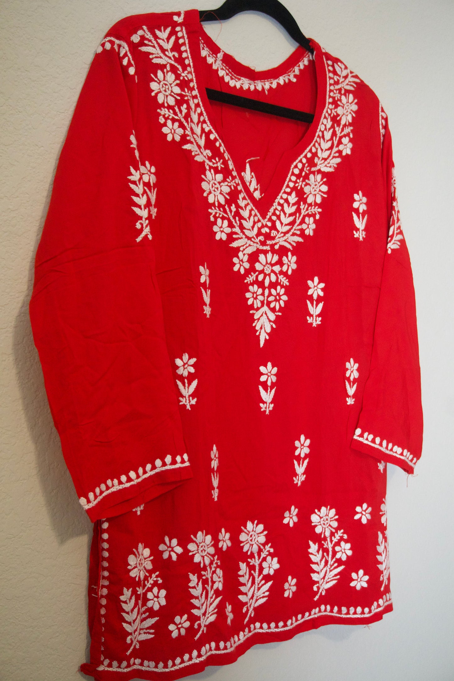 Red Muslin Chikankari Short Kurti