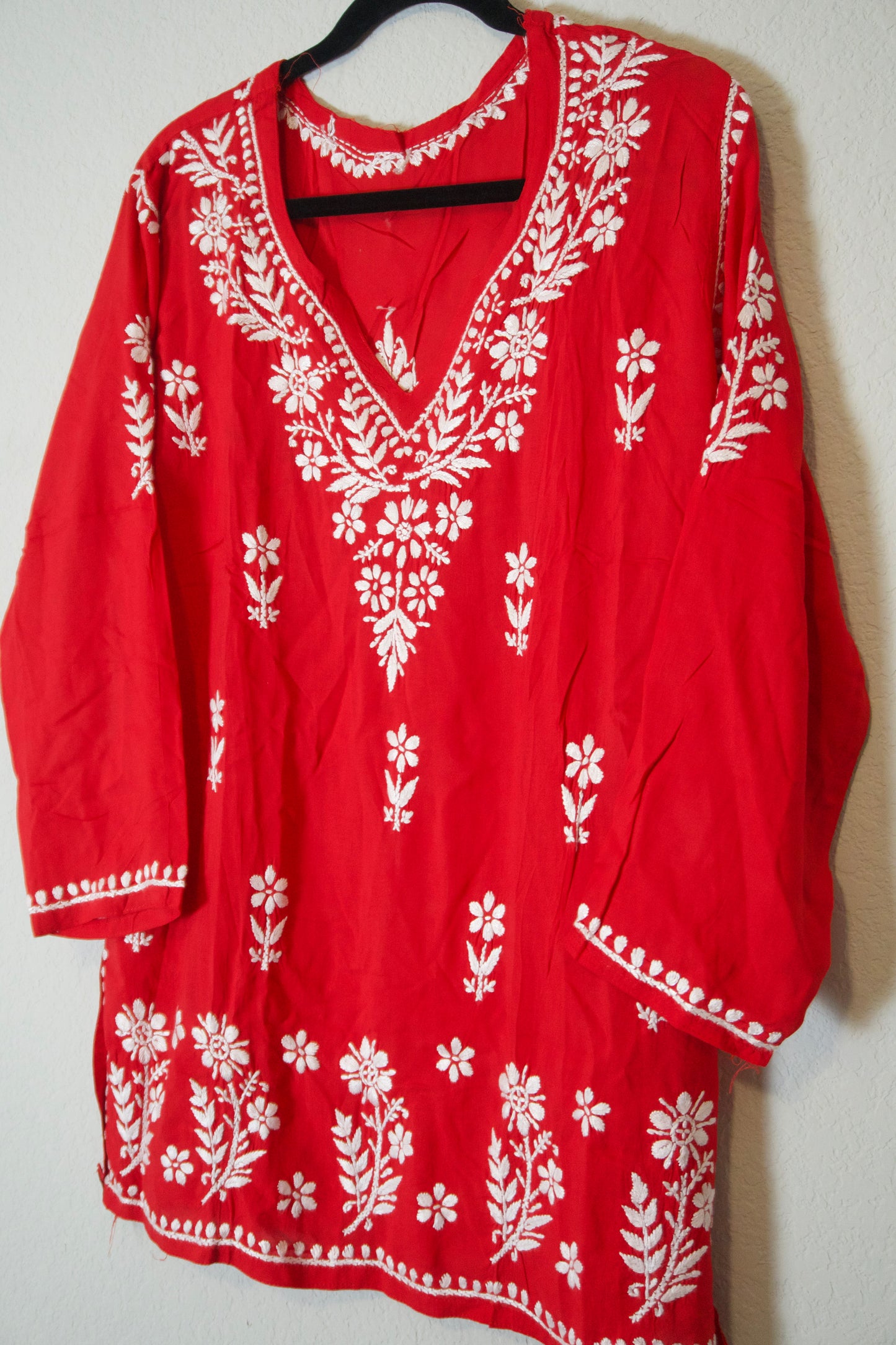 Red Muslin Chikankari Short Kurti