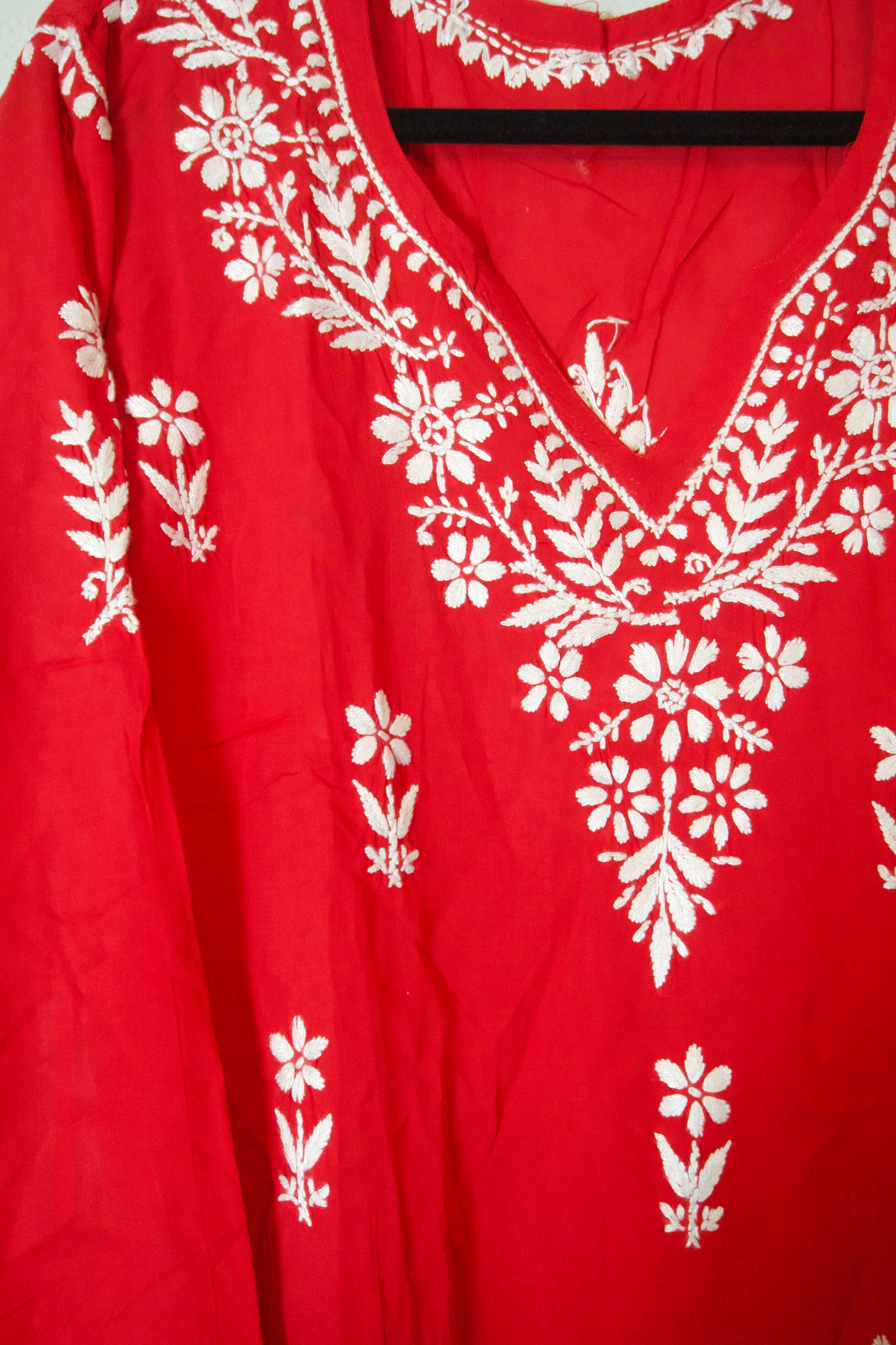 Red Muslin Chikankari Short Kurti
