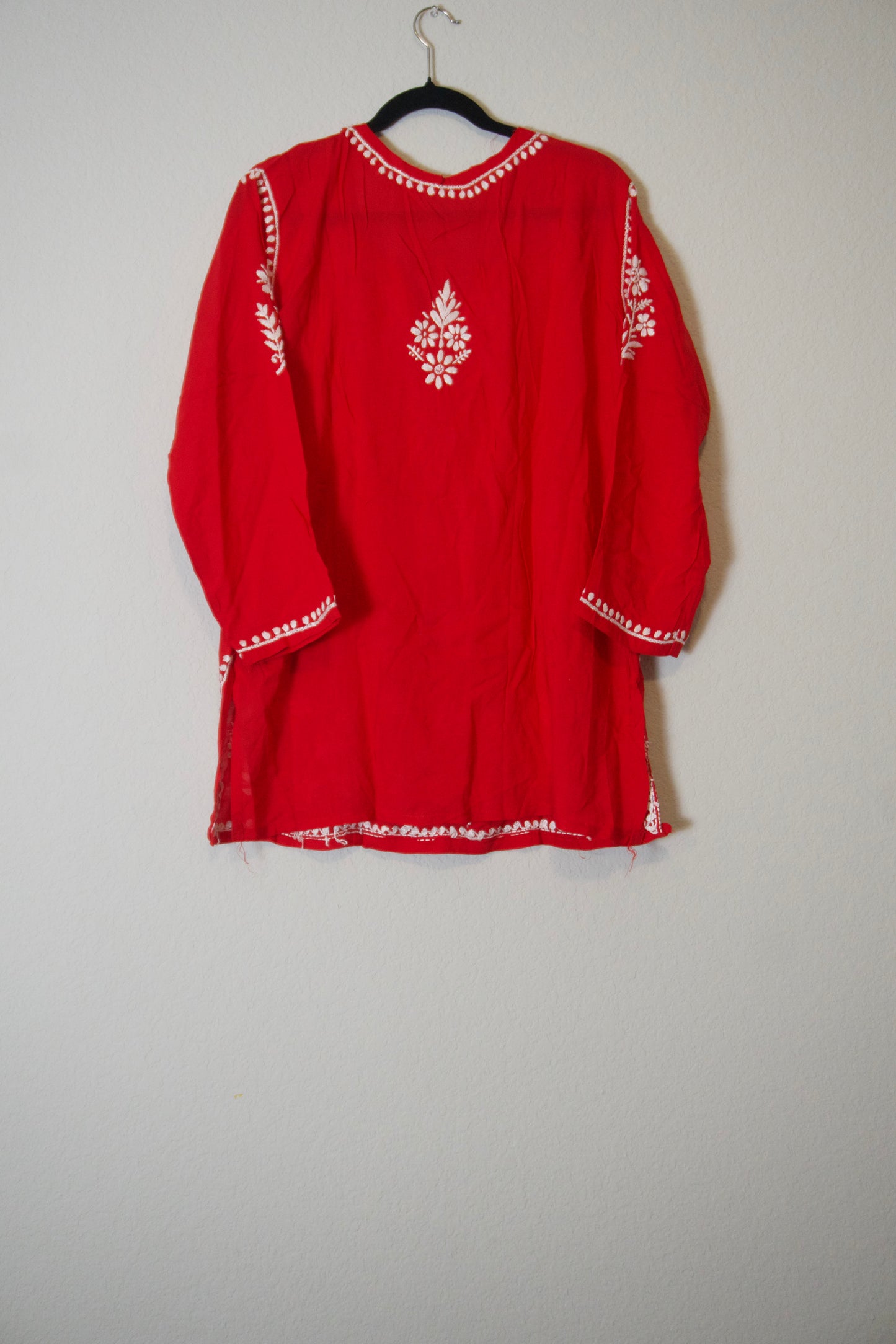 Red Muslin Chikankari Short Kurti