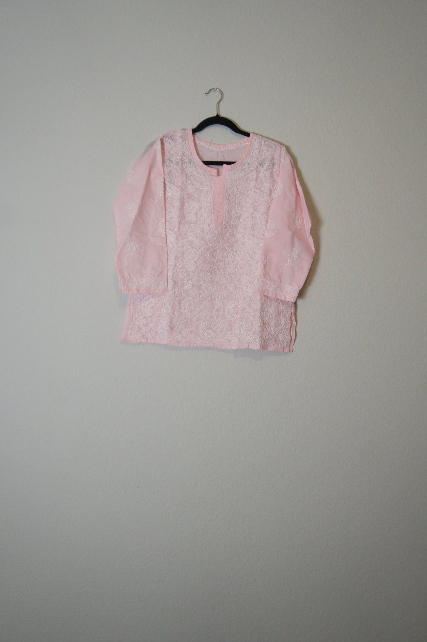 Light pink cotton Chikankari Short Kurti