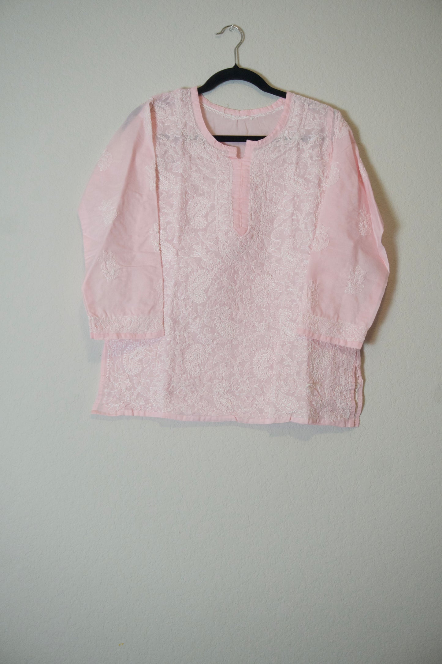 Light pink cotton Chikankari Short Kurti