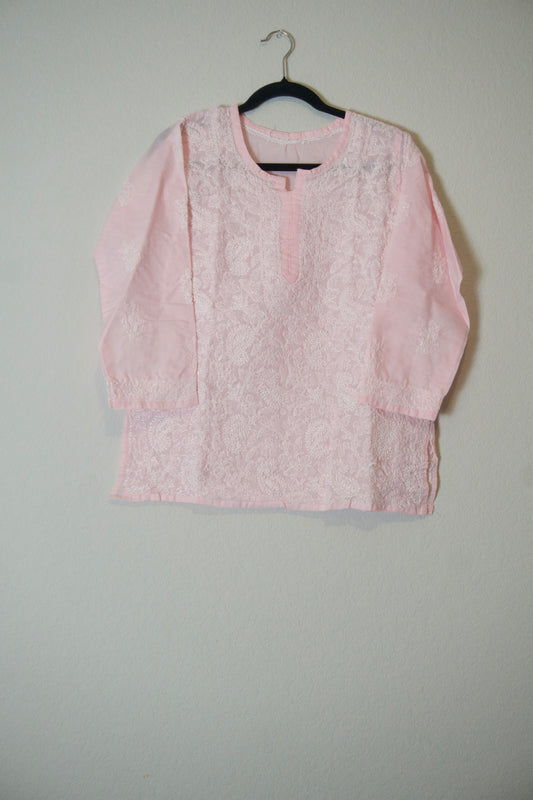 Light pink cotton Chikankari Short Kurti
