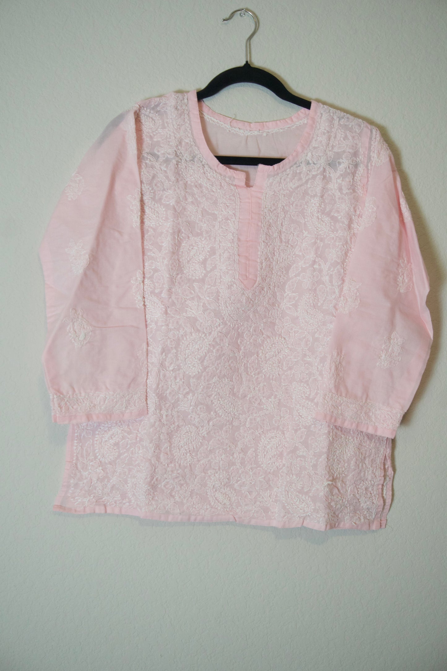 Light pink cotton Chikankari Short Kurti