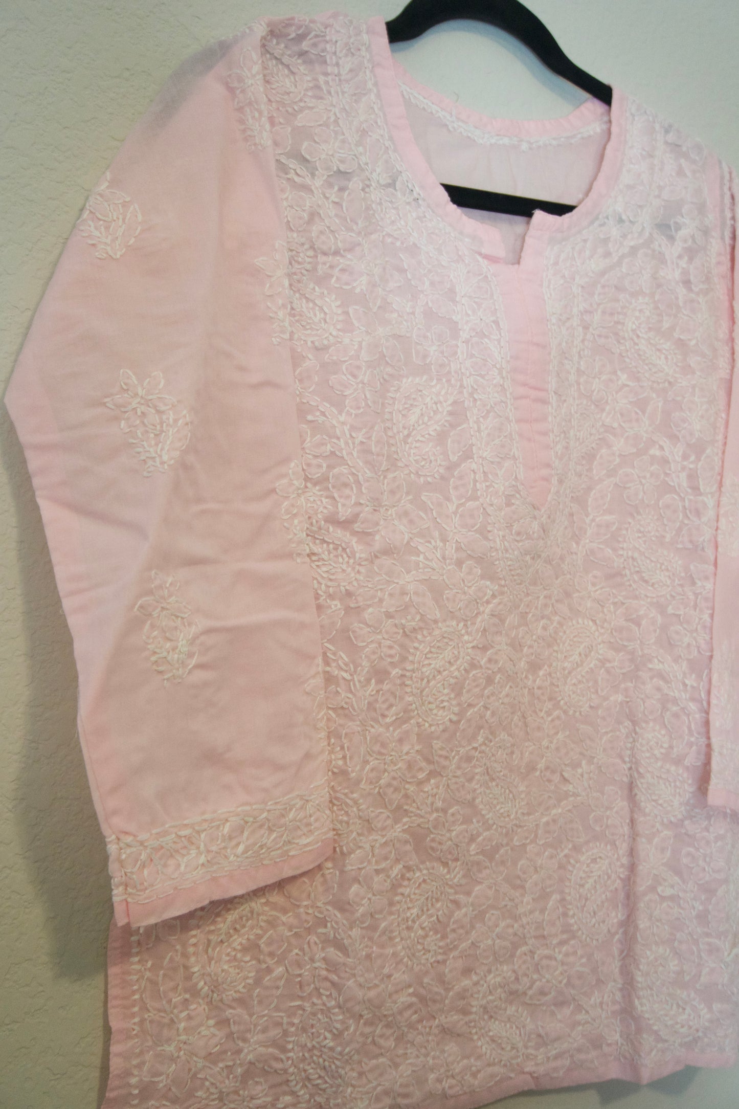 Light pink cotton Chikankari Short Kurti