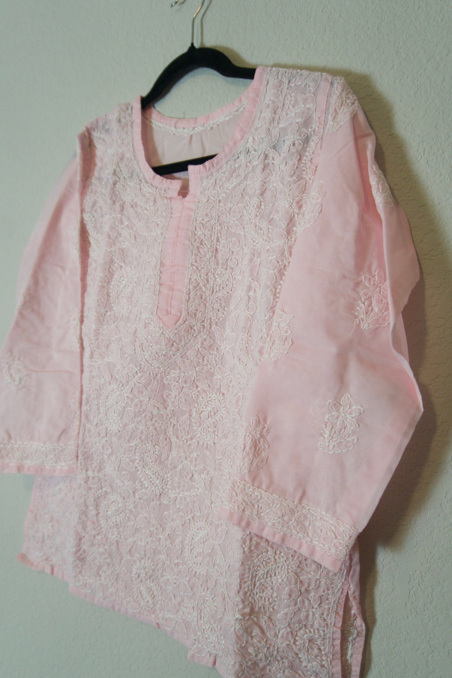 Light pink cotton Chikankari Short Kurti