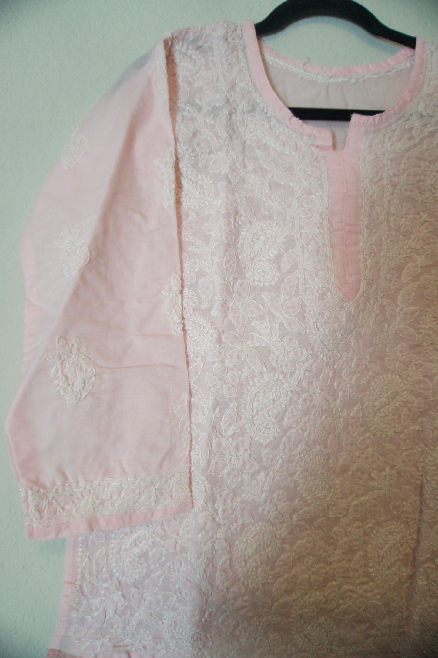 Light pink cotton Chikankari Short Kurti