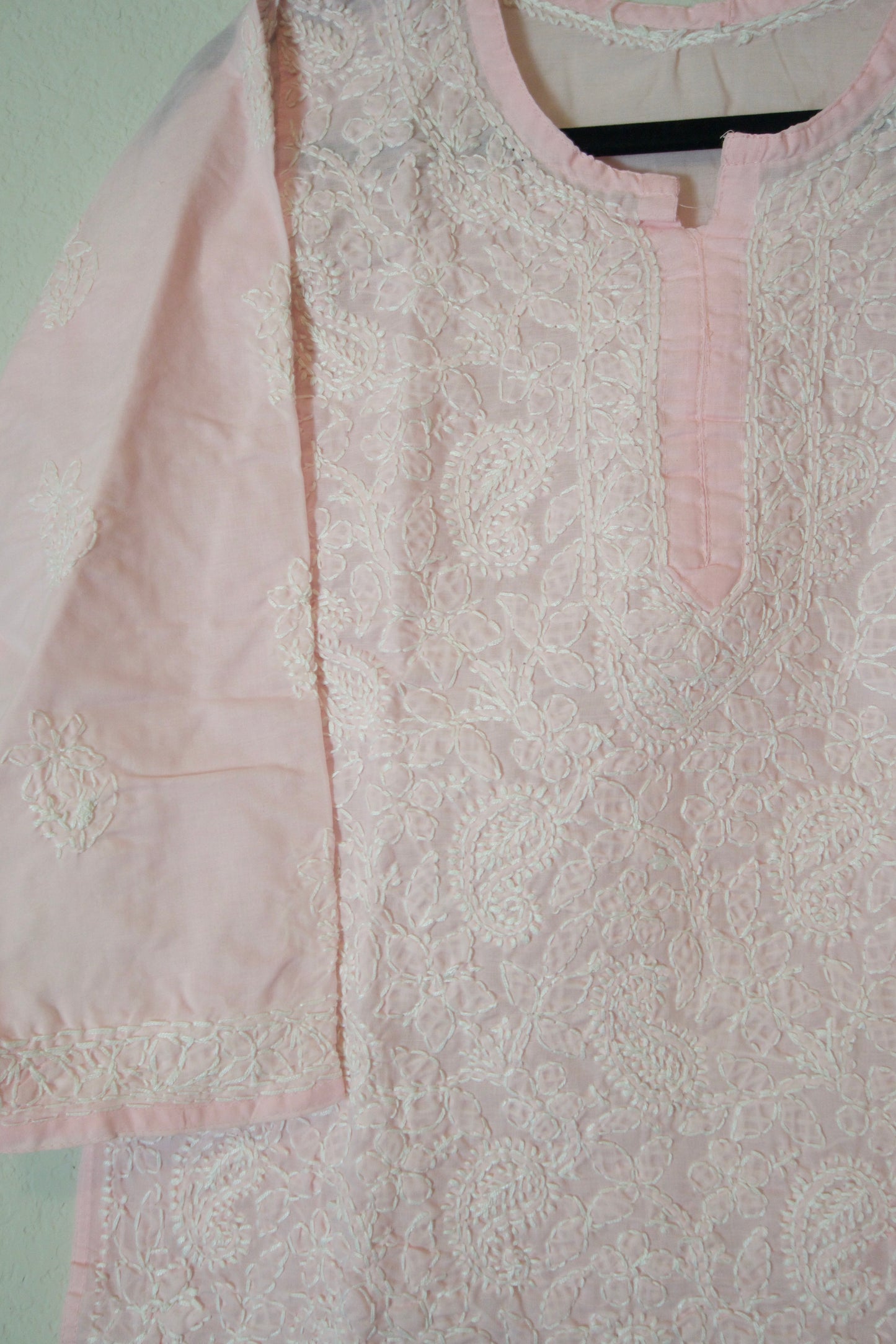Light pink cotton Chikankari Short Kurti