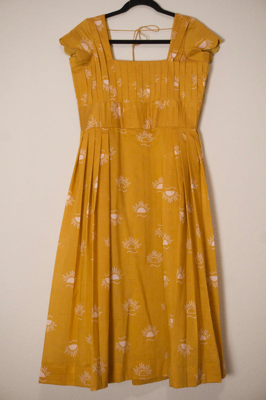 Mustard mul chanderi sun rise print frock pattern 2