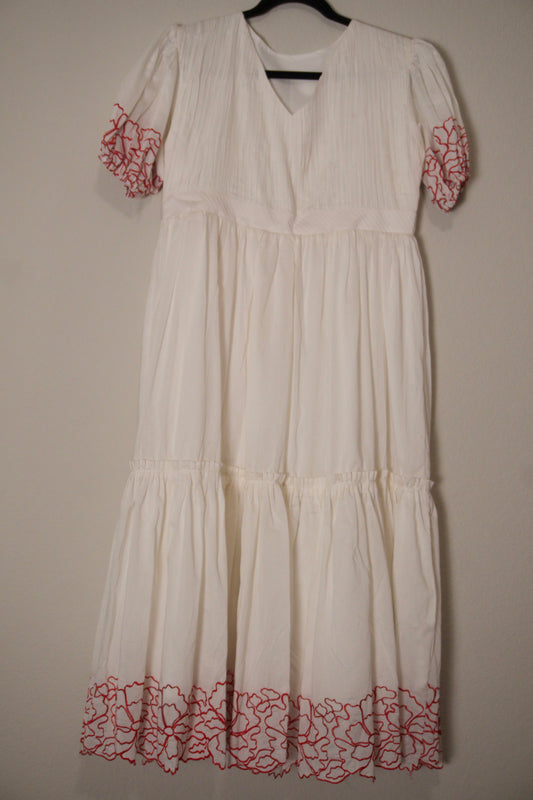 White mul cotton embroidered frock
