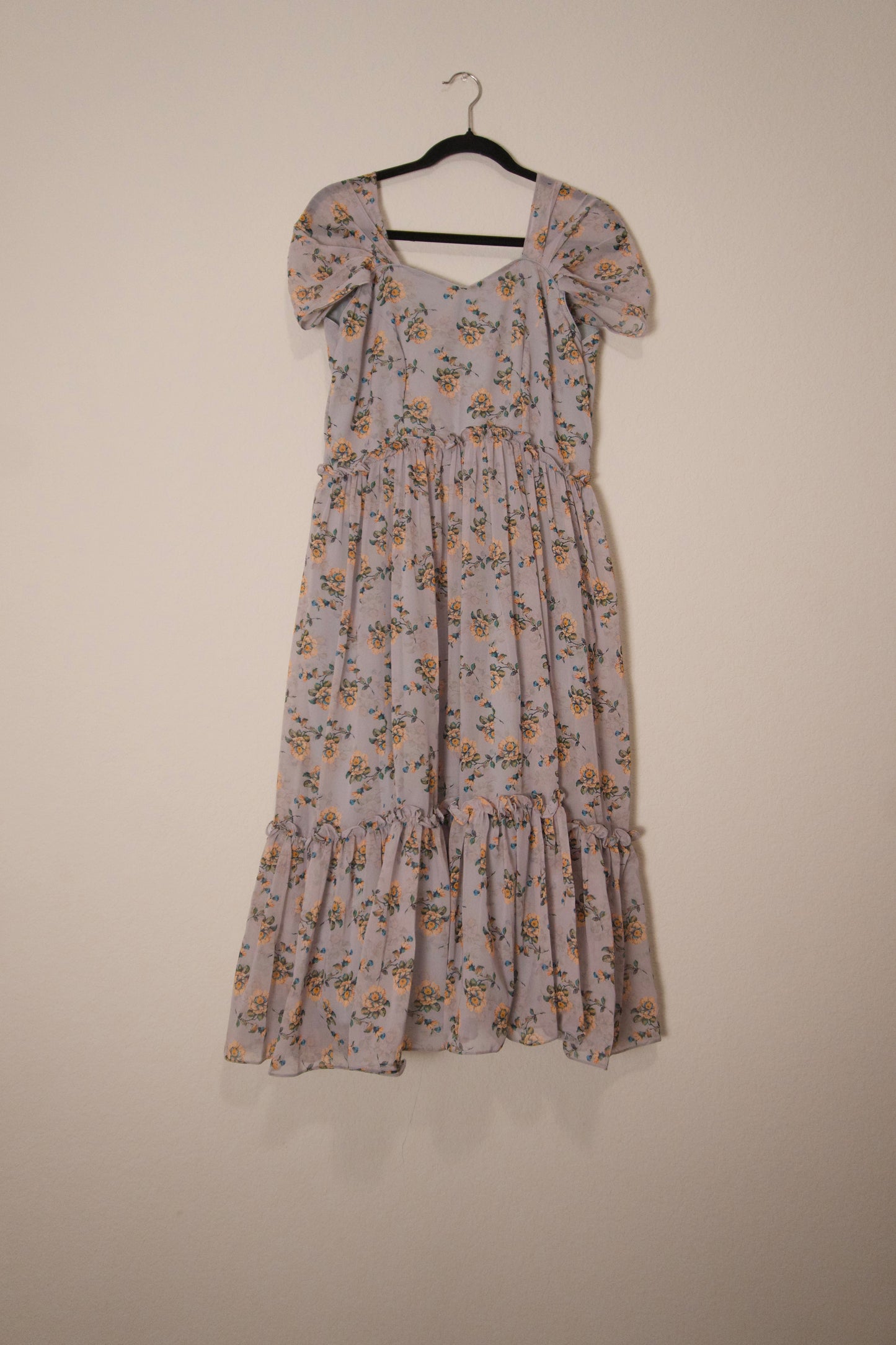 Gray georgette floral midi dress - swan sleeves