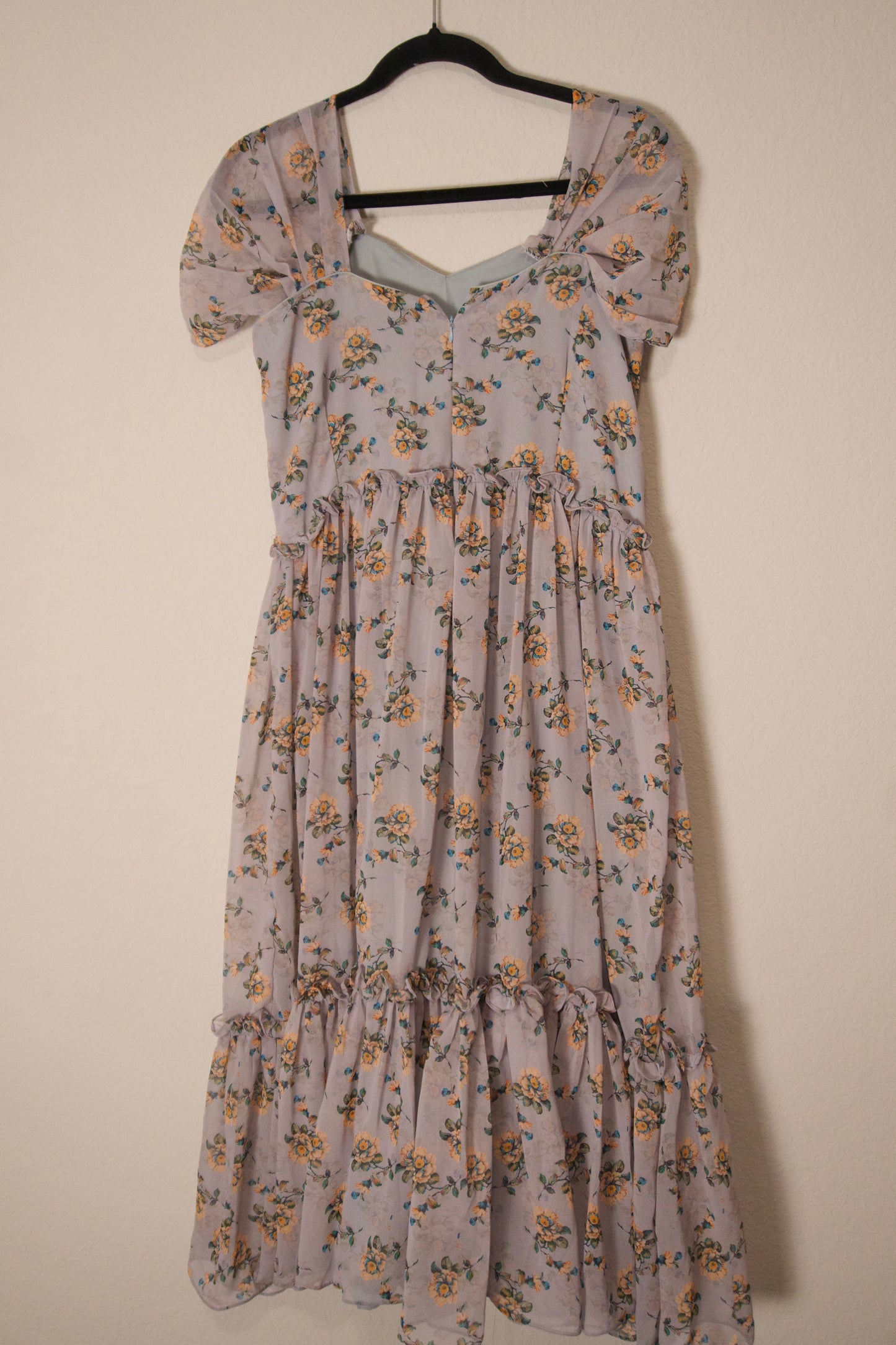 Gray georgette floral midi dress - swan sleeves