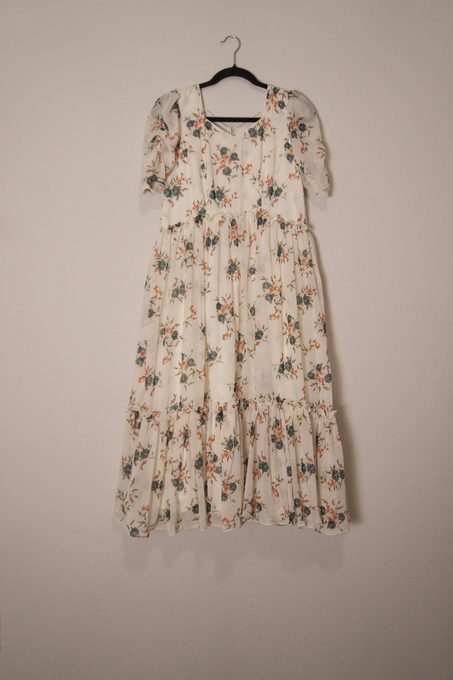 Half white georgette floral midi dress