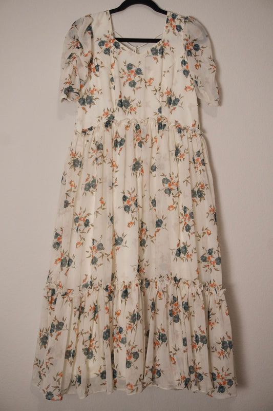 Half white georgette floral midi dress