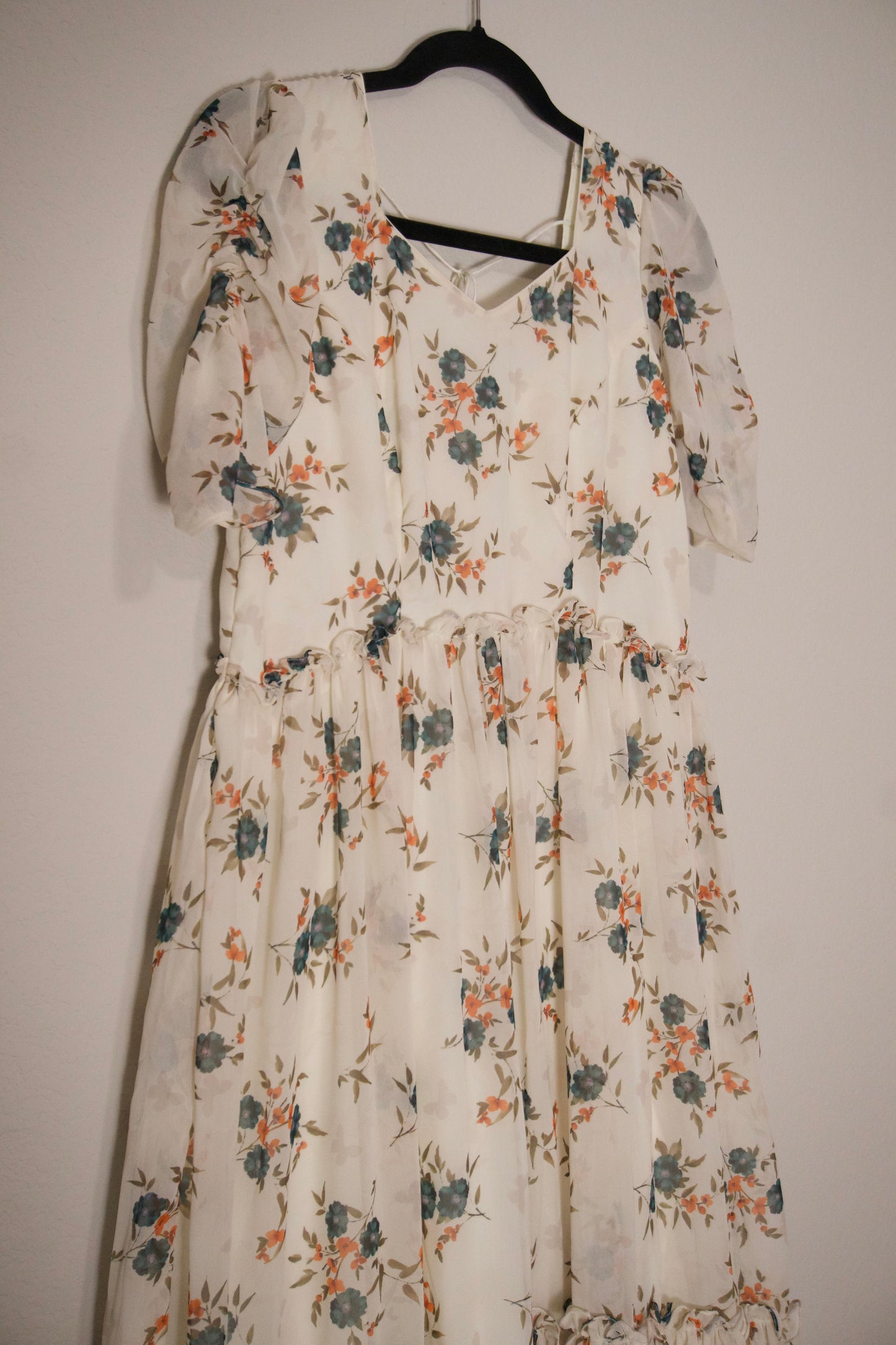 Half white georgette floral midi dress