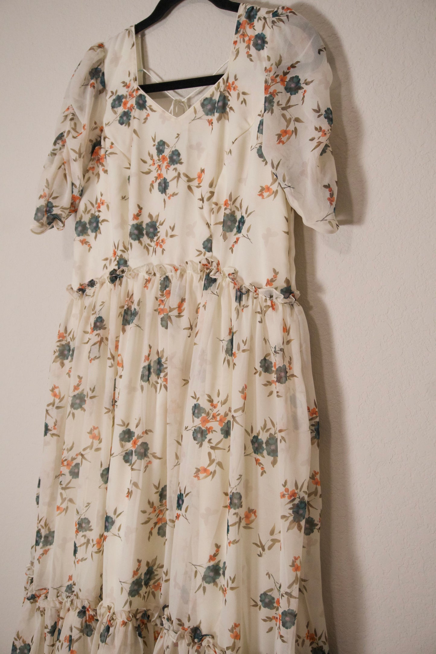 Half white georgette floral midi dress