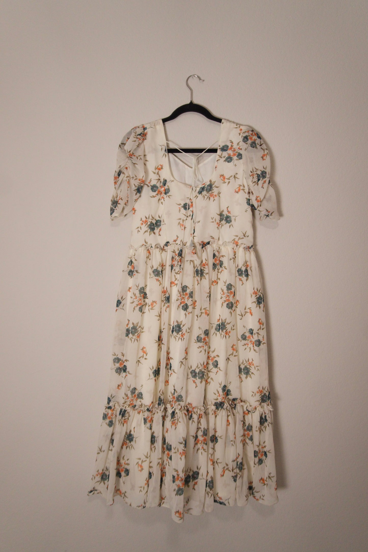 Half white georgette floral midi dress