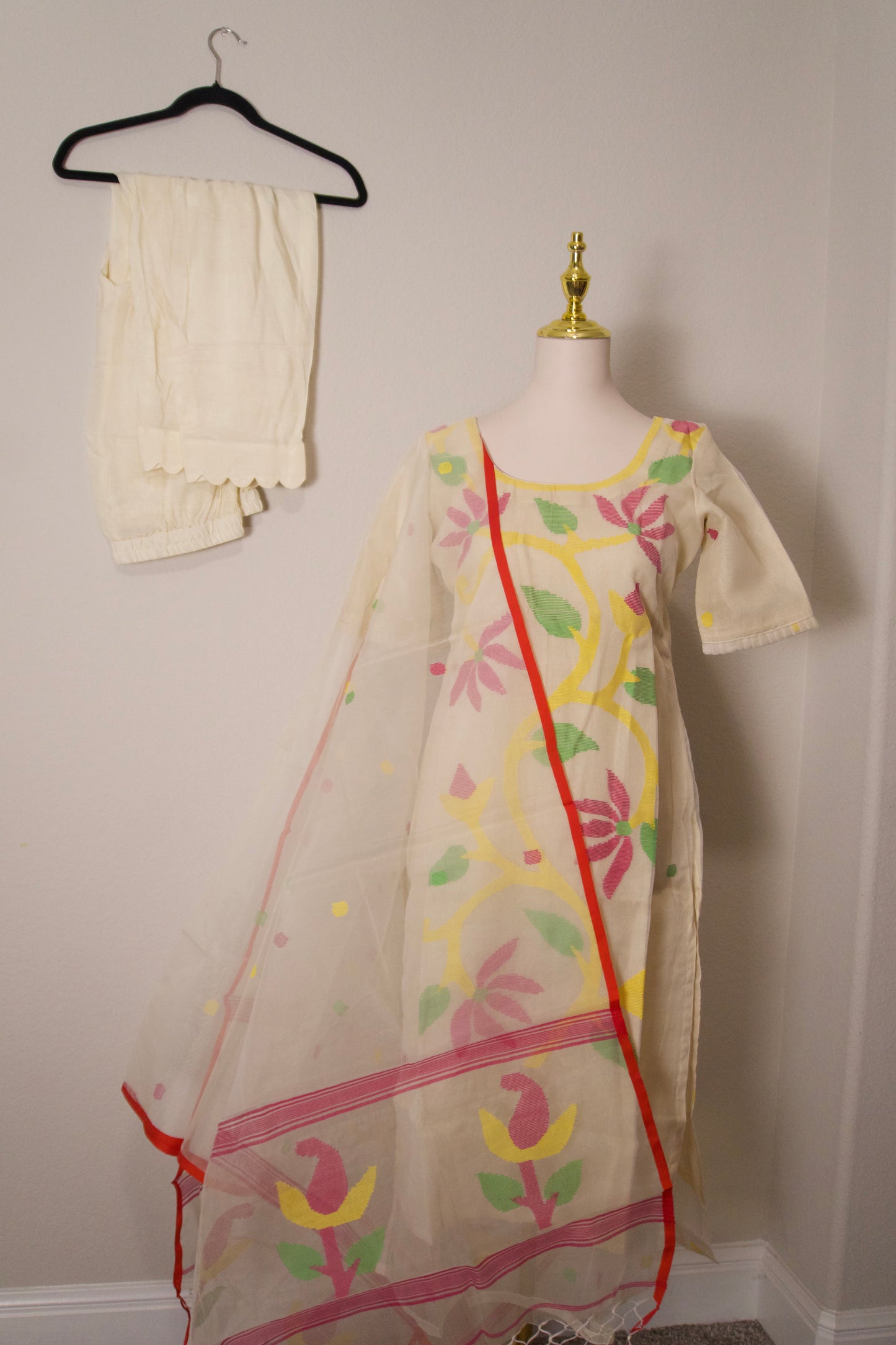 Half white jamdani customized 3 piece suit set