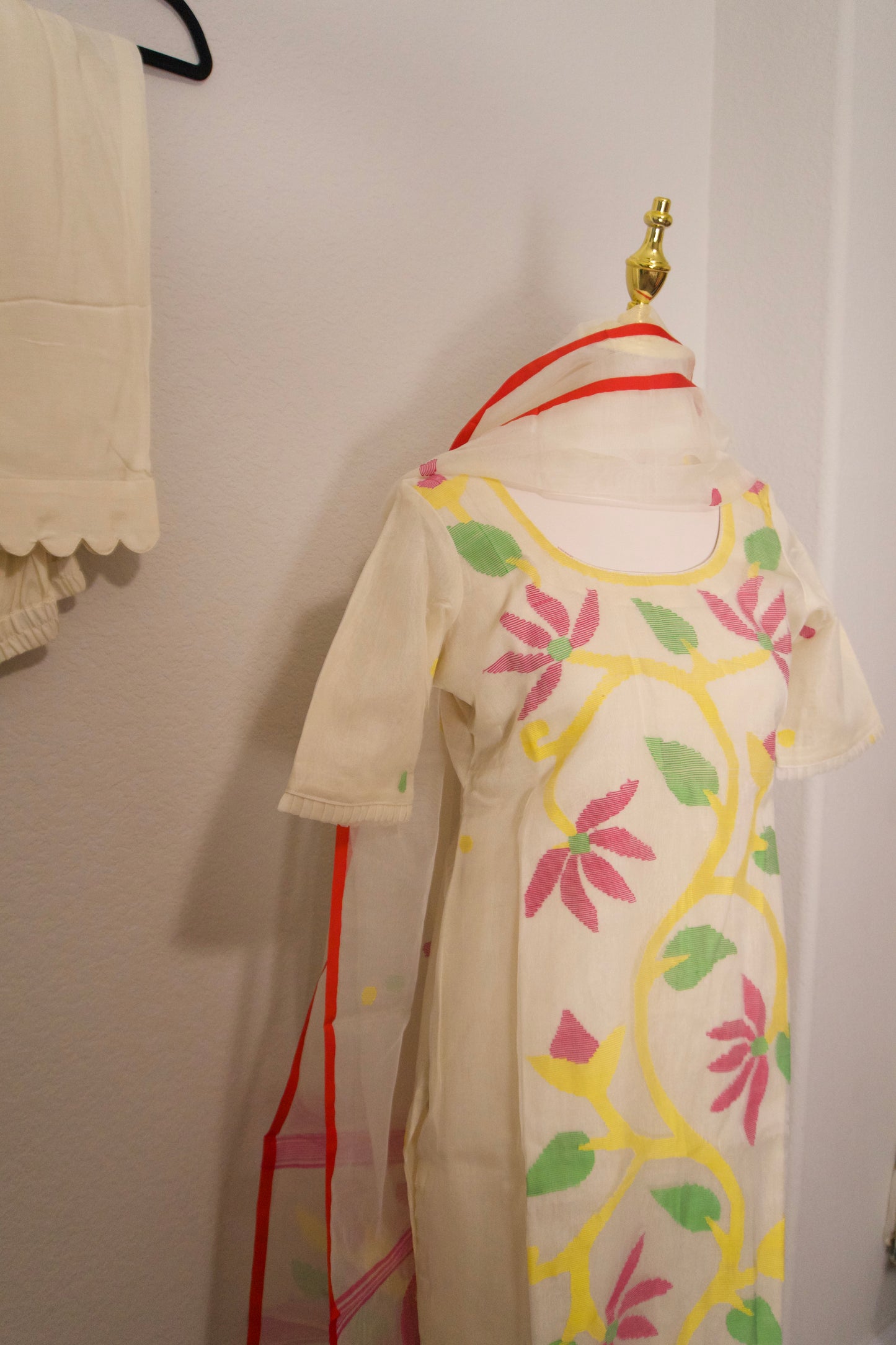 Half white jamdani customized 3 piece suit set