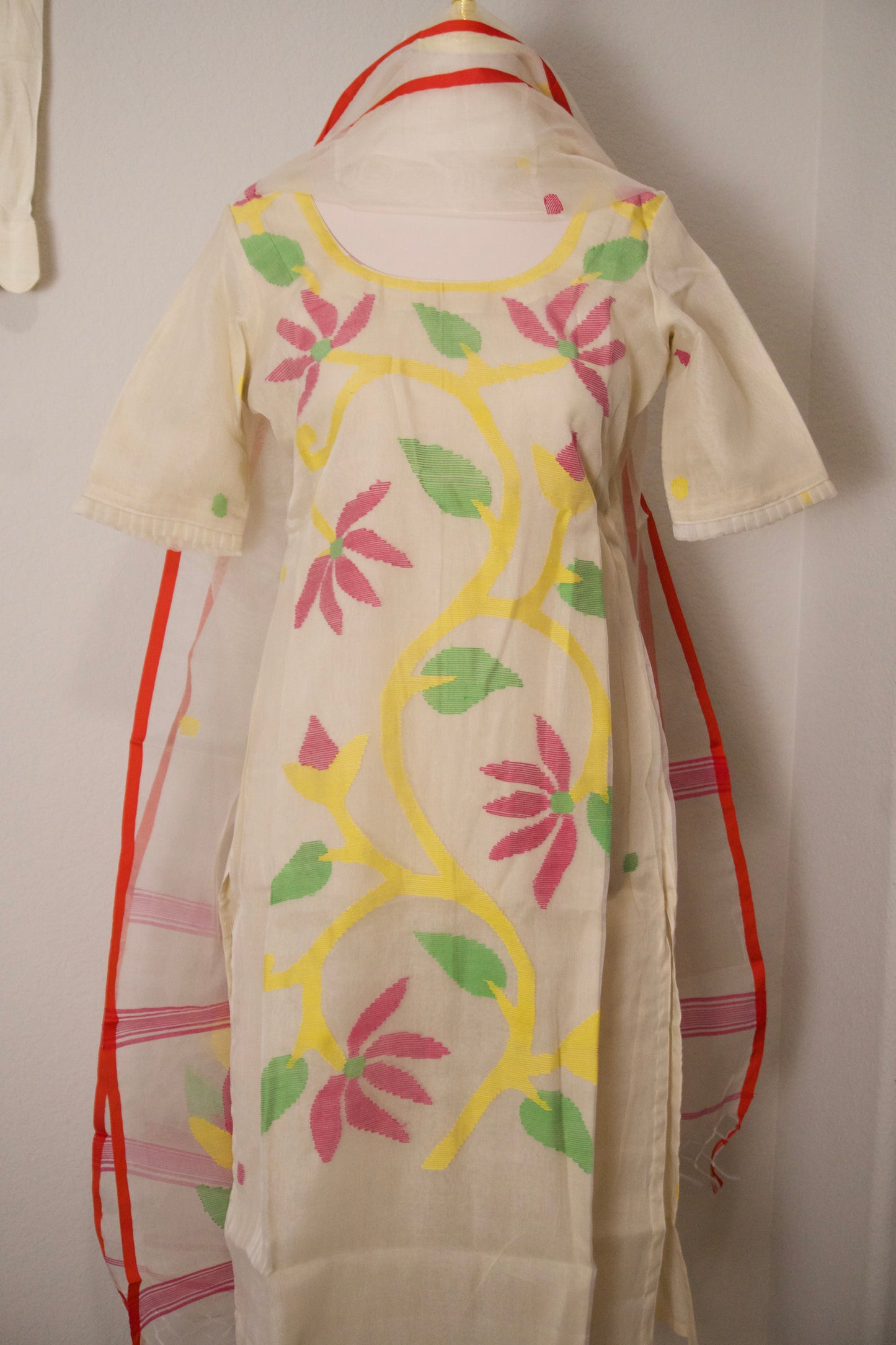 Half white jamdani customized 3 piece suit set