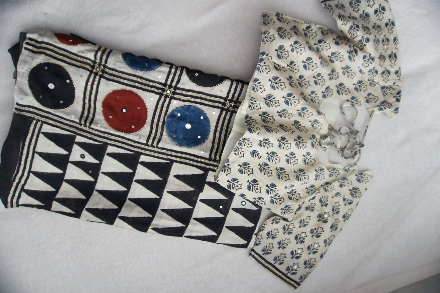 Black Ajrakh Modal Silk Handwork Saree - Traingles Pattern